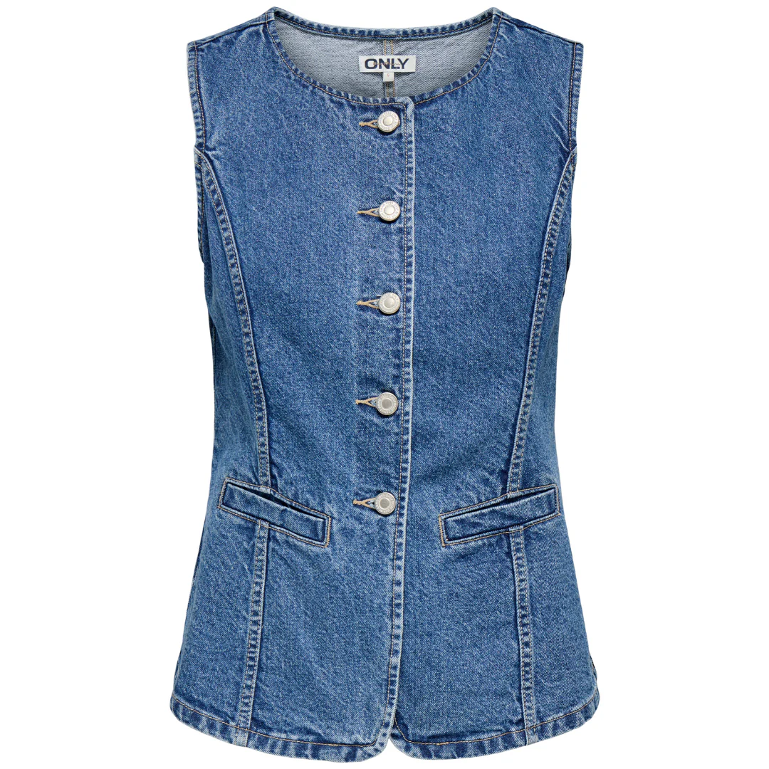 ONLGiulina S/L Button Vest Dnm Mae Medium Blue Denim