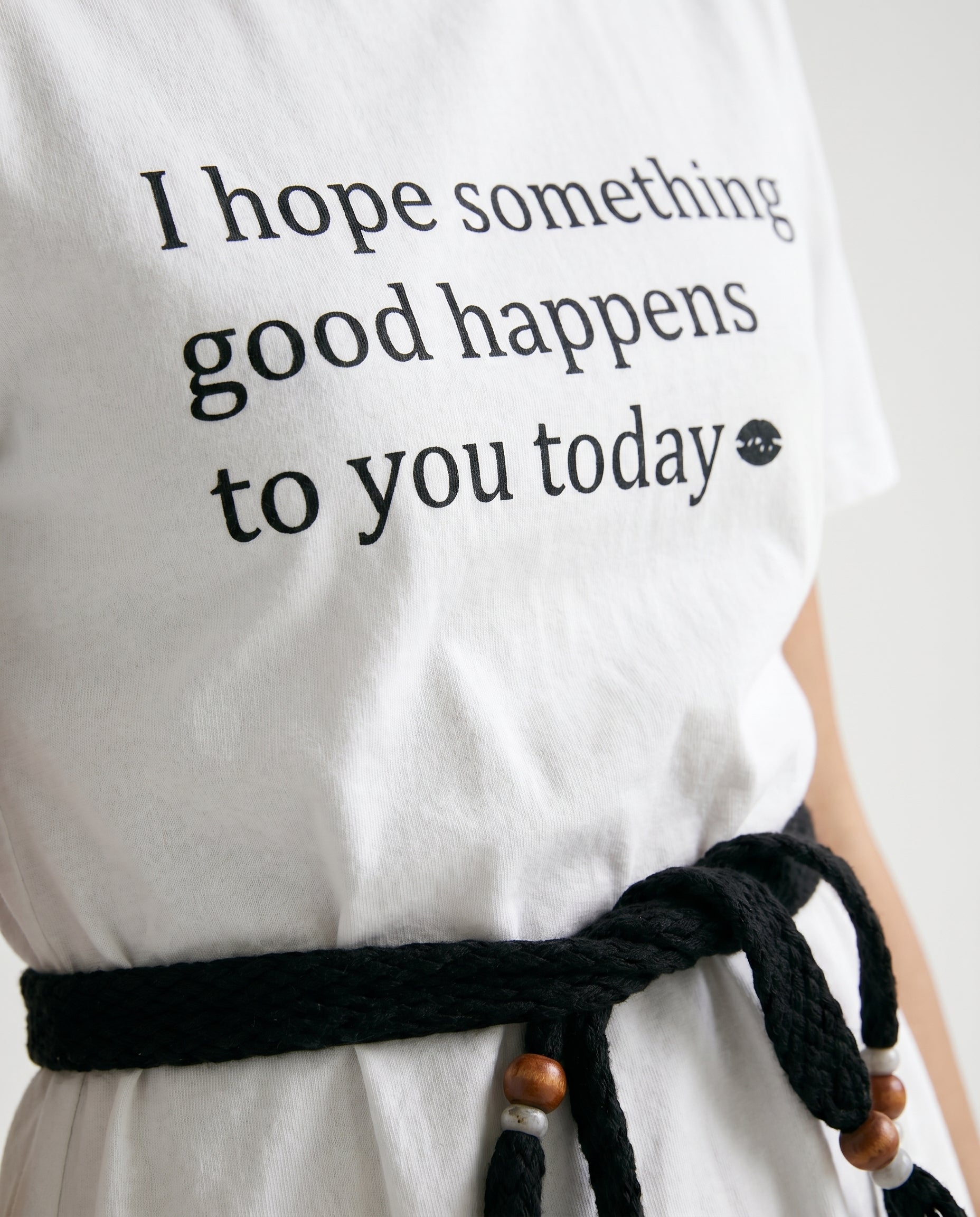 Graphic Tee with Tie Belt White