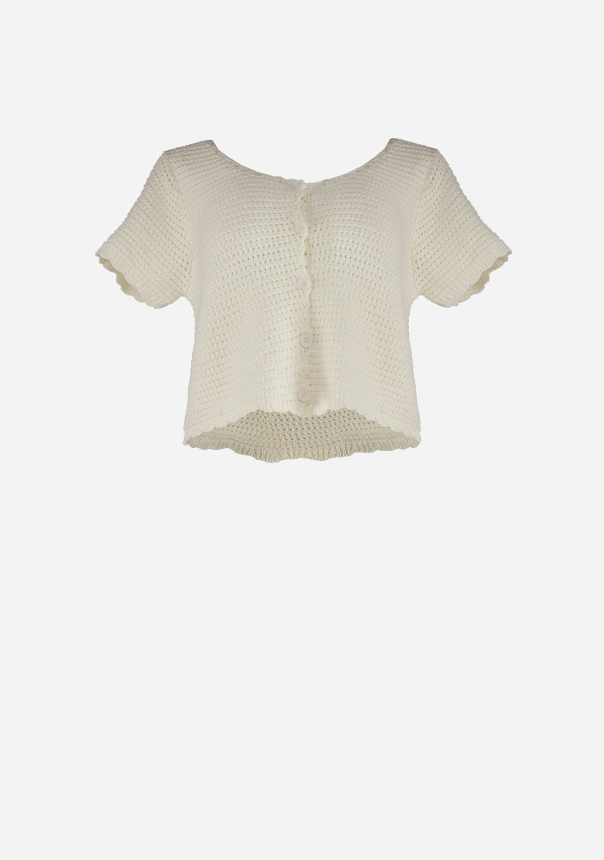 Crochet Button Down Woven Top Off White