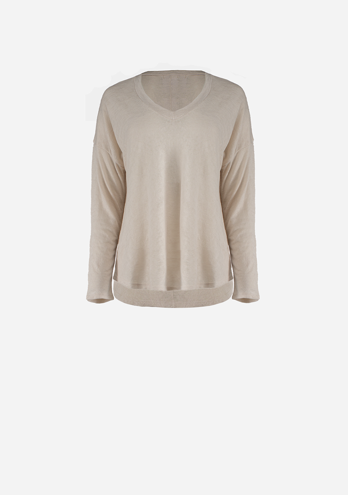 Hacci Slub V-Neck Drop Shoulder L/S Top Natural