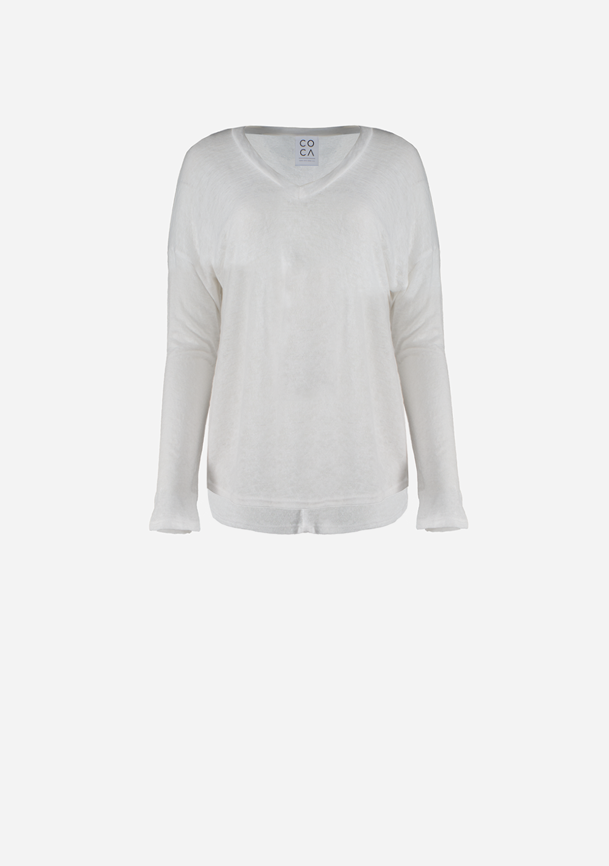 Hacci Slub V-Neck Drop Shoulder L/S Top Ivory