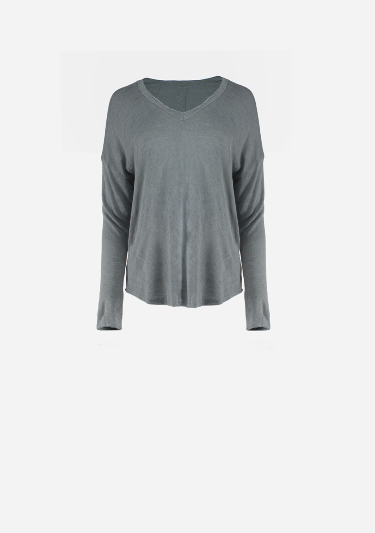 Hacci Slub V-Neck Drop Shoulder L/S Top Seagrass
