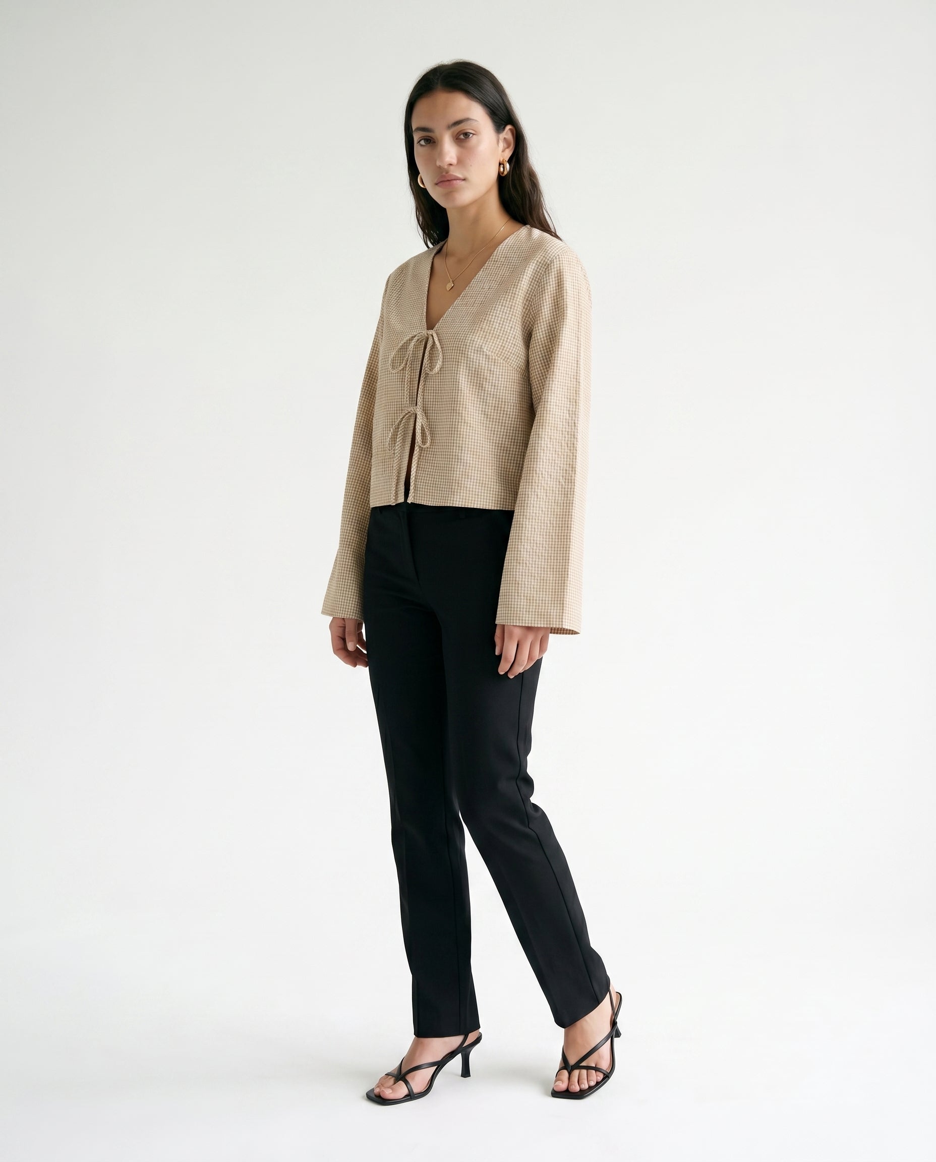 Jx zoe Seersucker  Tie Shirt Cornstalk White