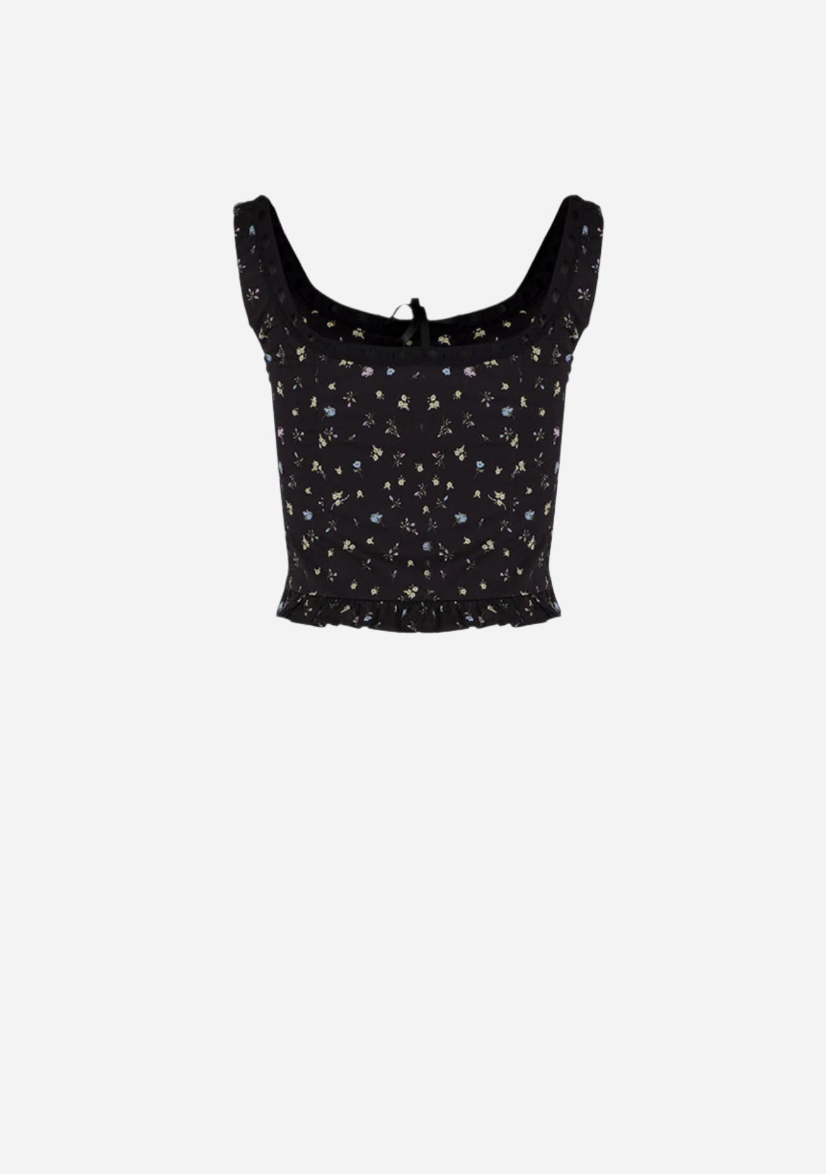 Floral Lace Trim Front Tie Top Black