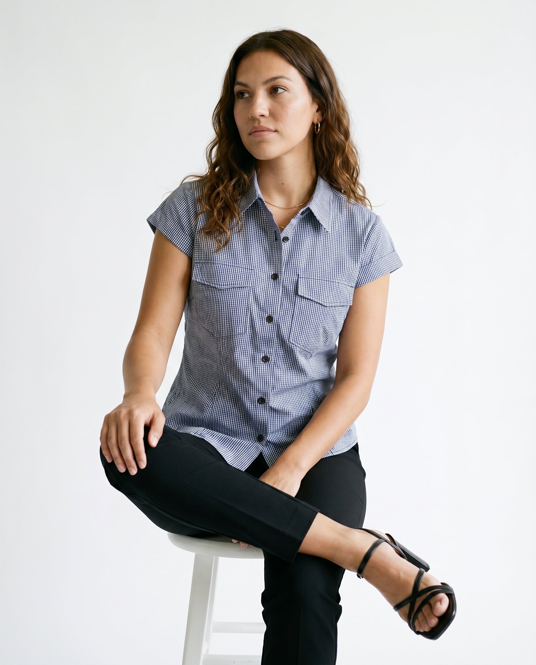 Gingham Short Sleeve Shirt Black/White