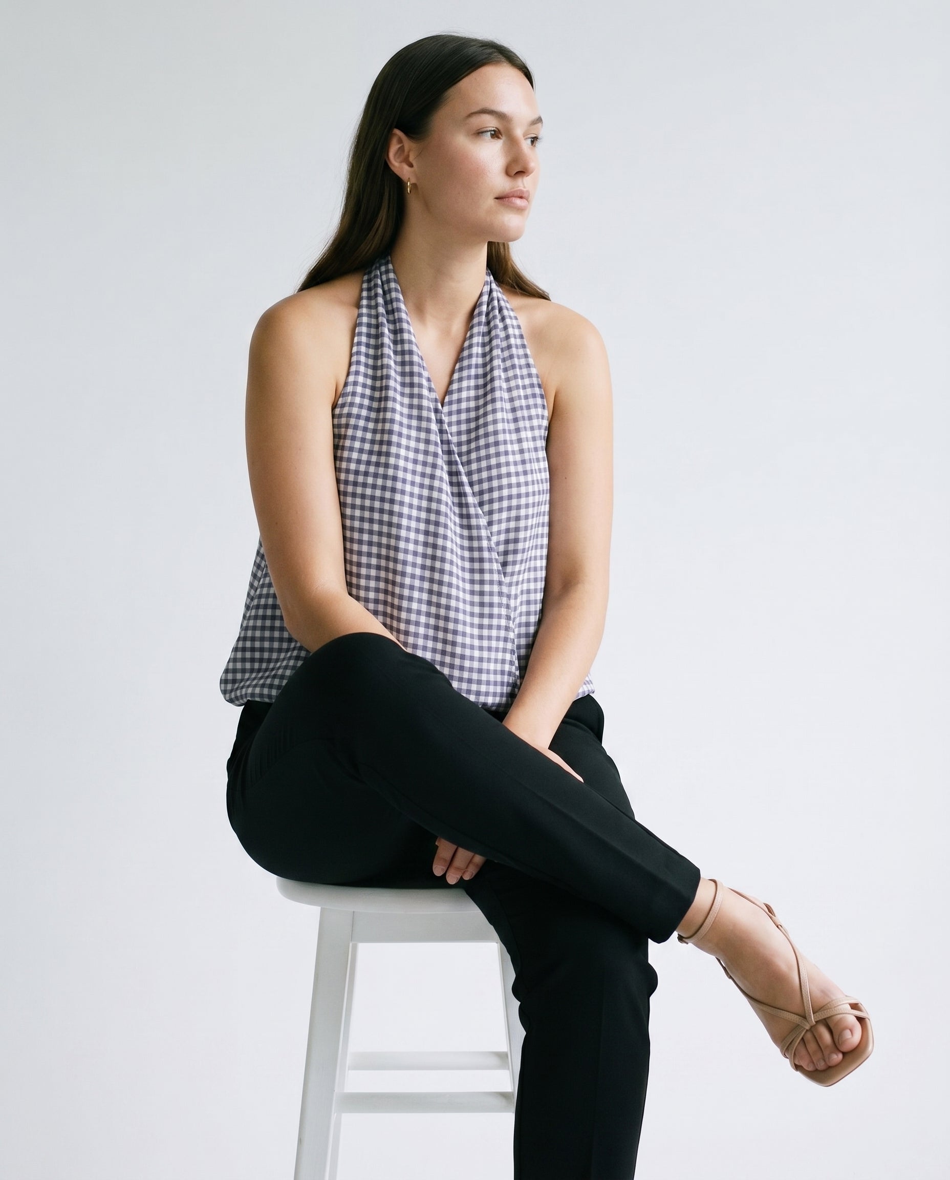 Checkered Halter Neck Top Navy Check