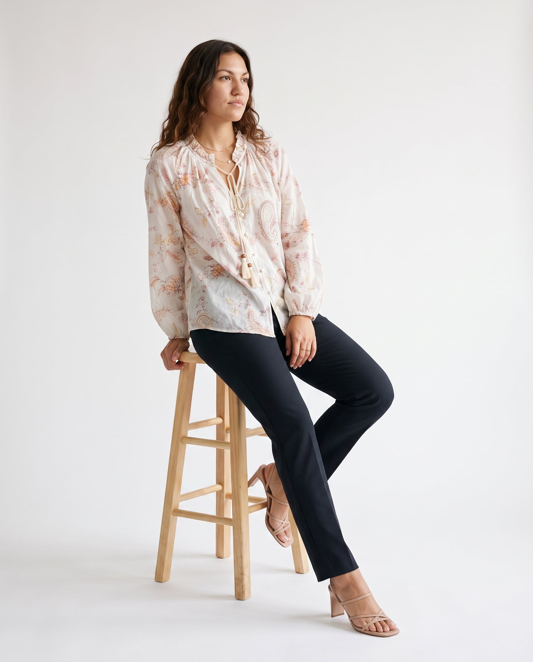 Printed Tassel Blouse Print