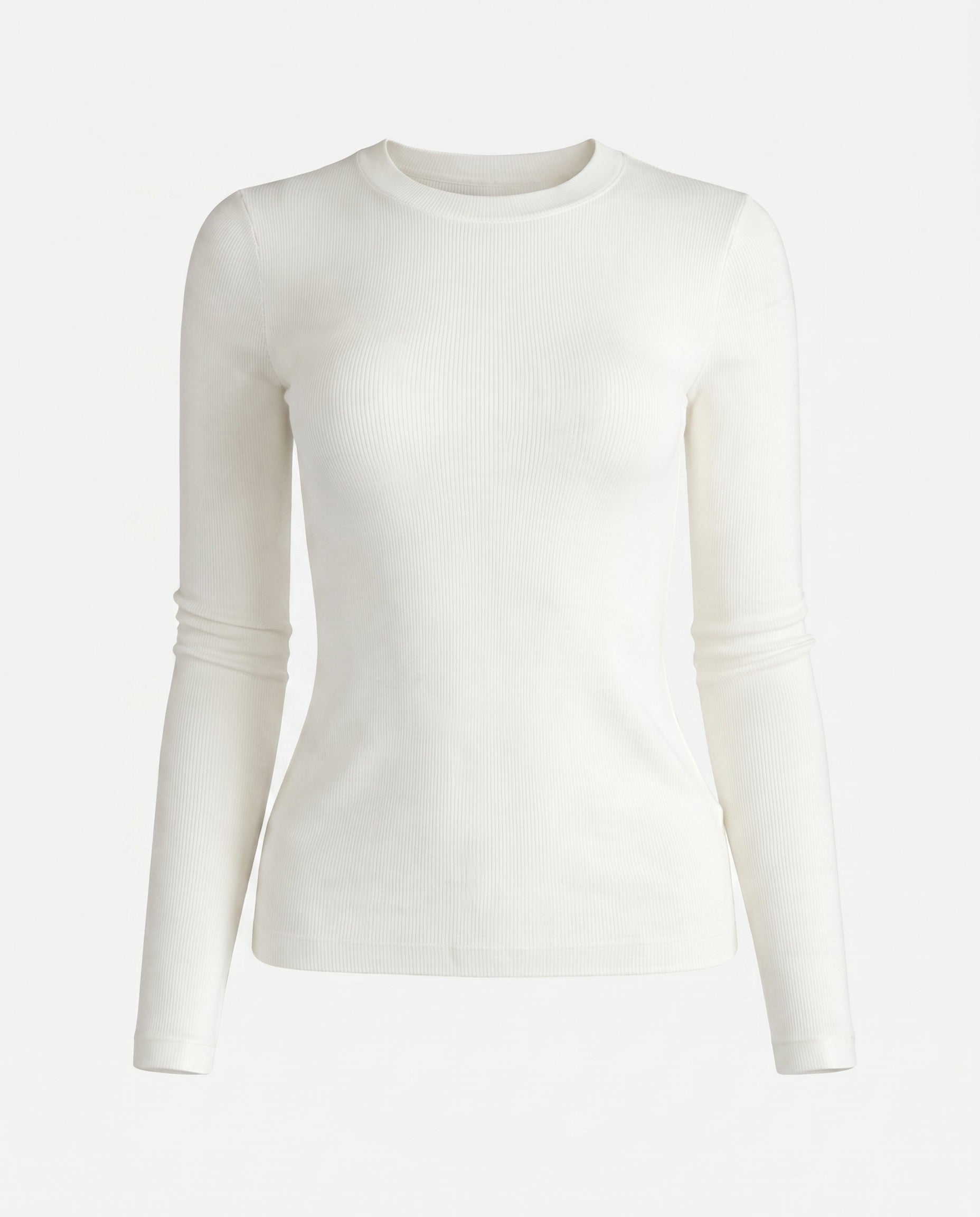 Fitted Rib Knit Crewneck Off White