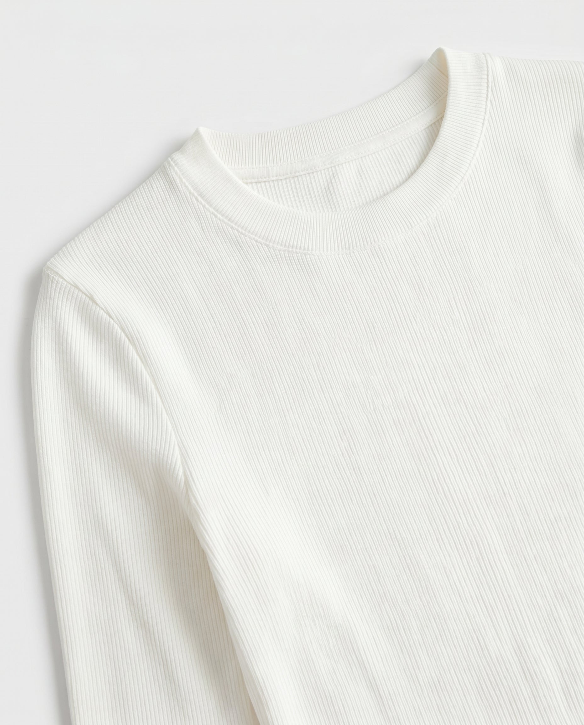 Fitted Rib Knit Crewneck Off White