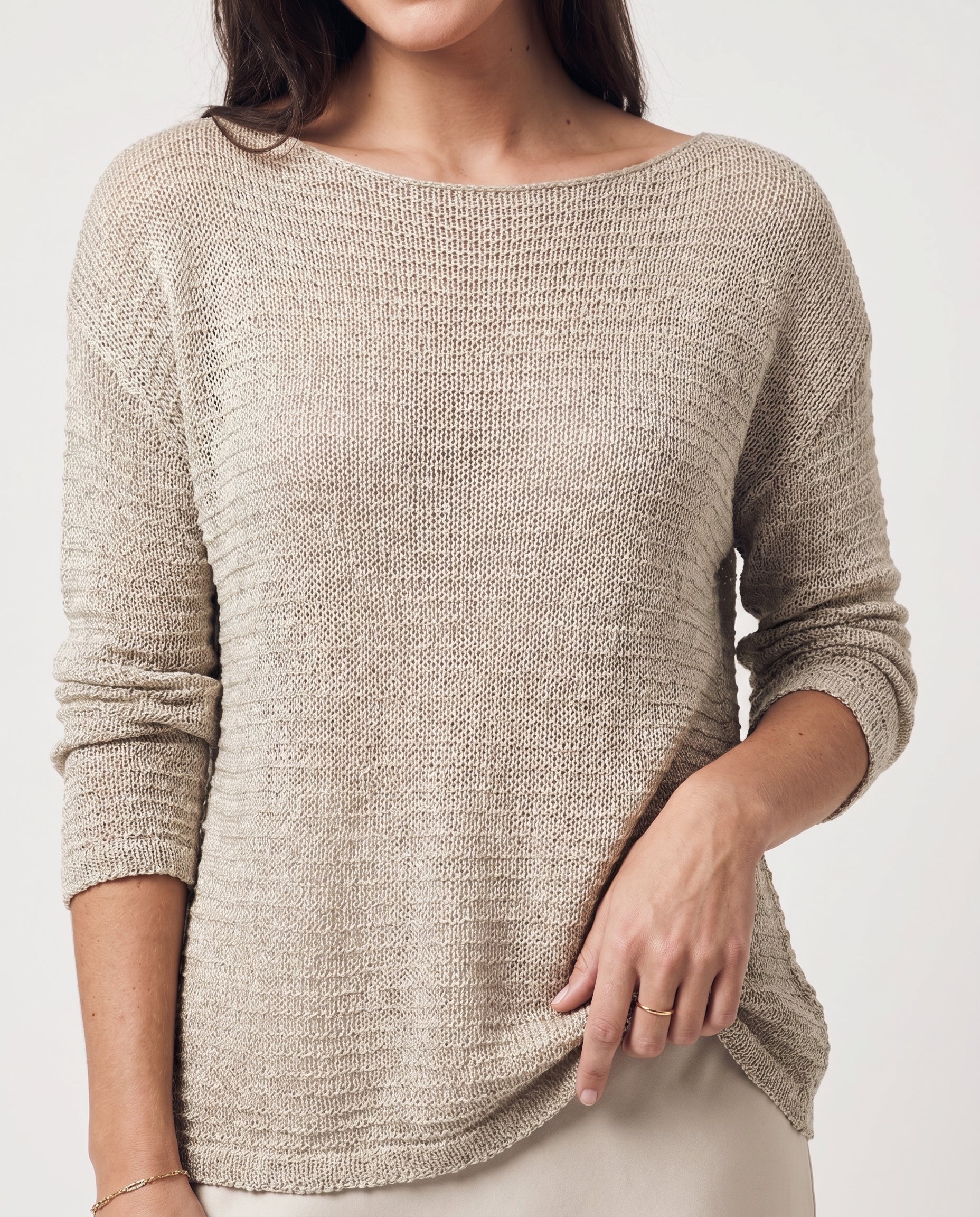 Sheer Open-Knit Long Sleeve Sweater Green