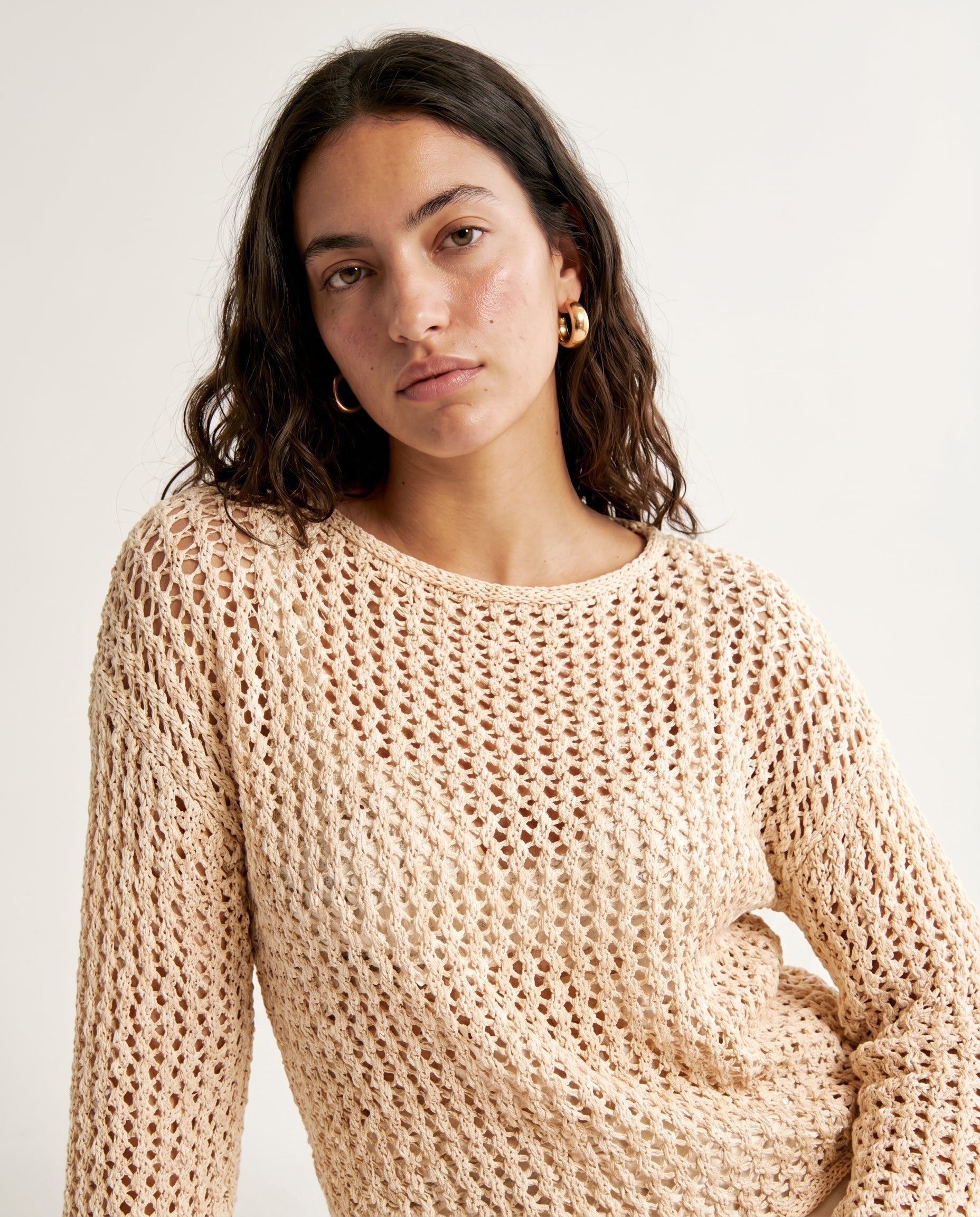 Textured Knit Sweater Beige
