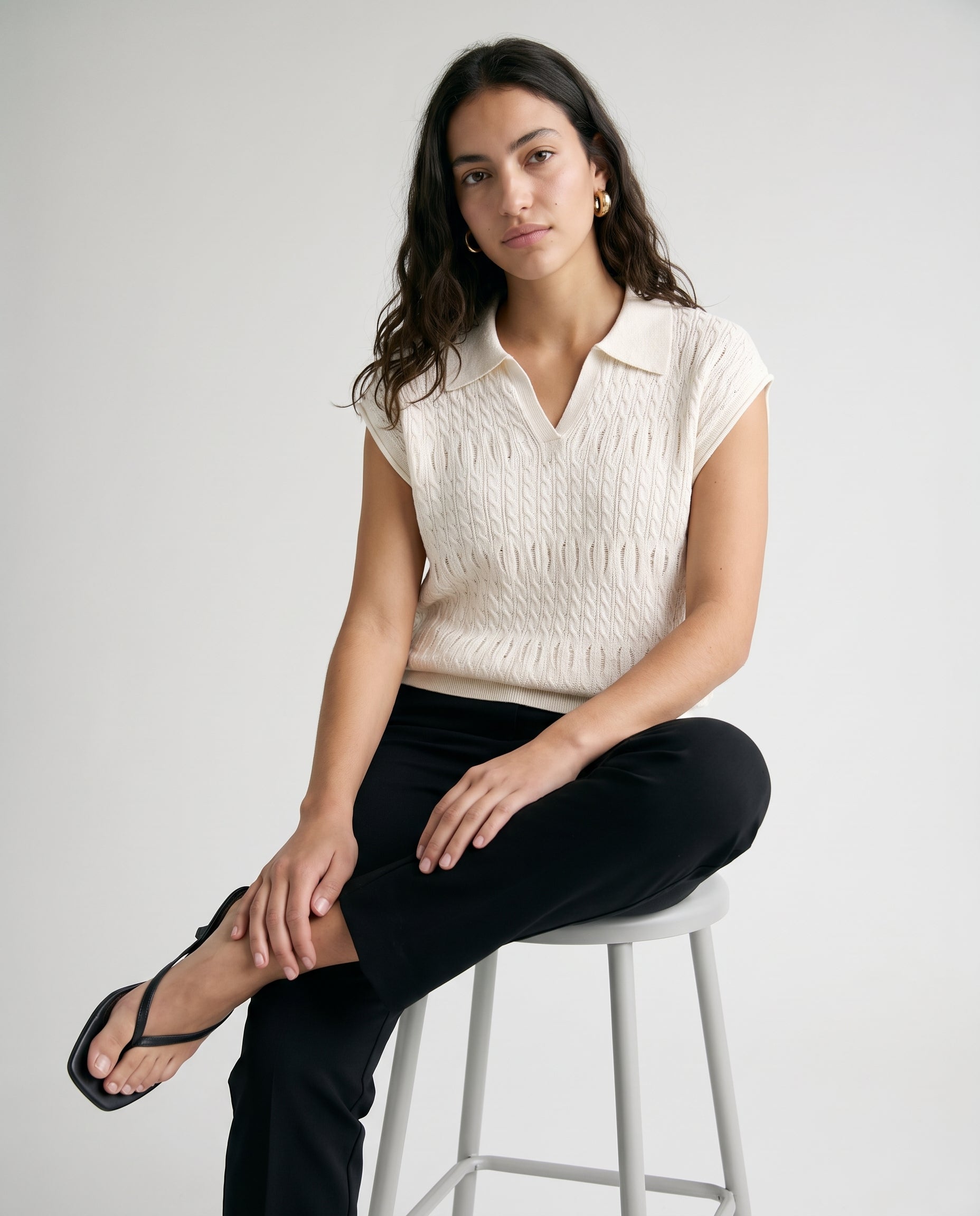 Textured Knit Sleeveless Top White