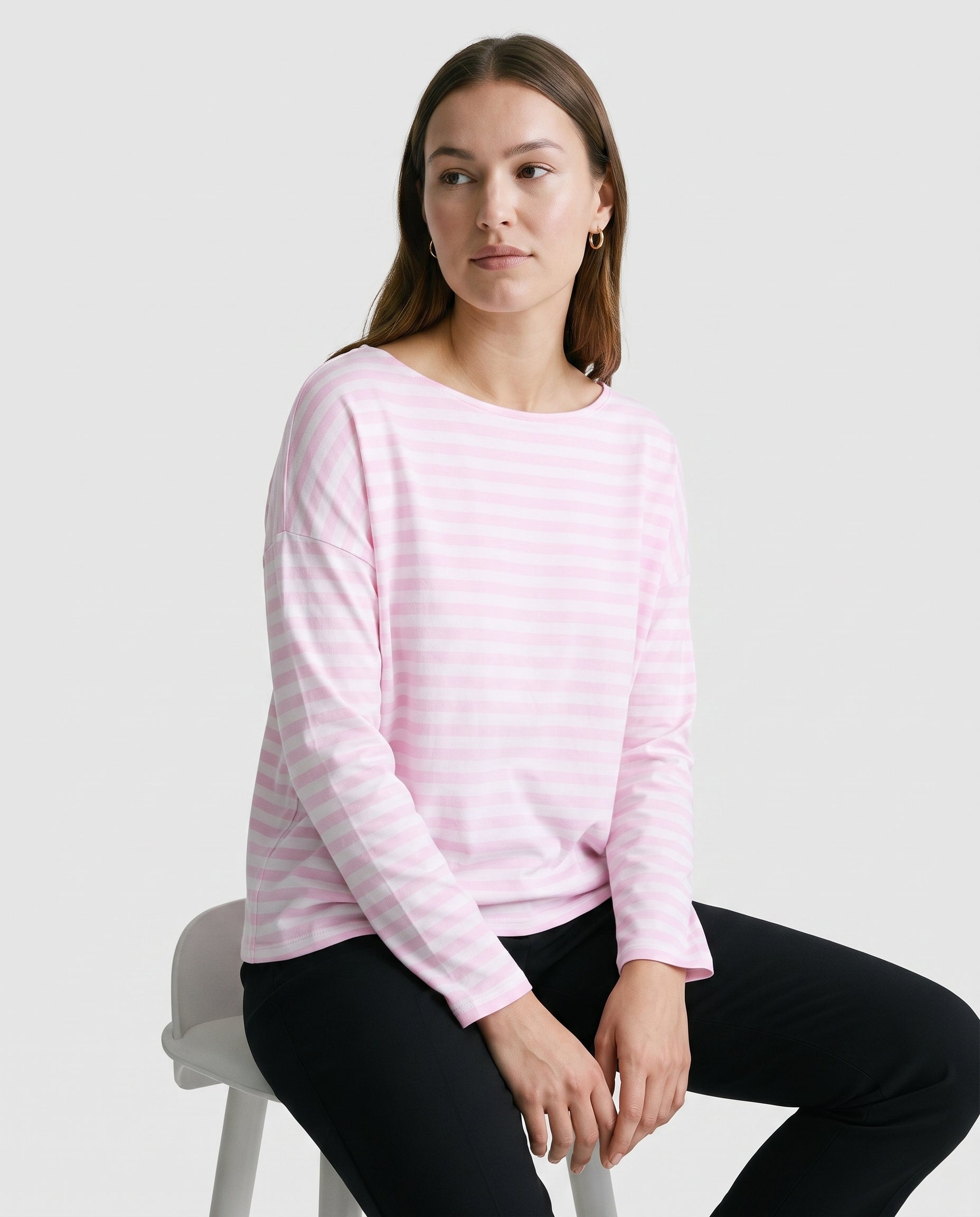 Fine Knit Top Pink Stripe