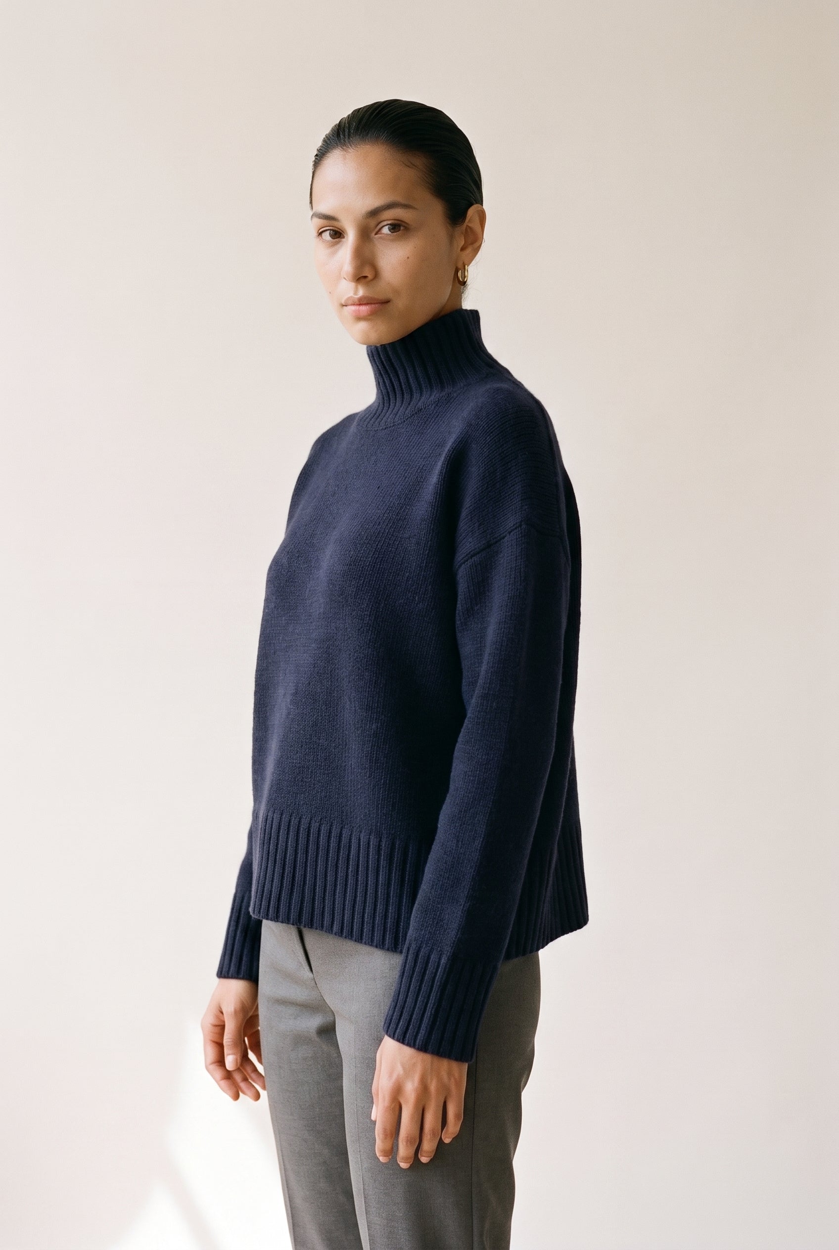 Pull à col montant en laine mélangée 