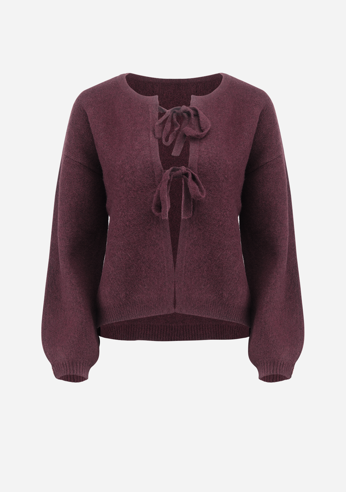 VM Bow LS O-Neck Tie Cardigan Winetasting