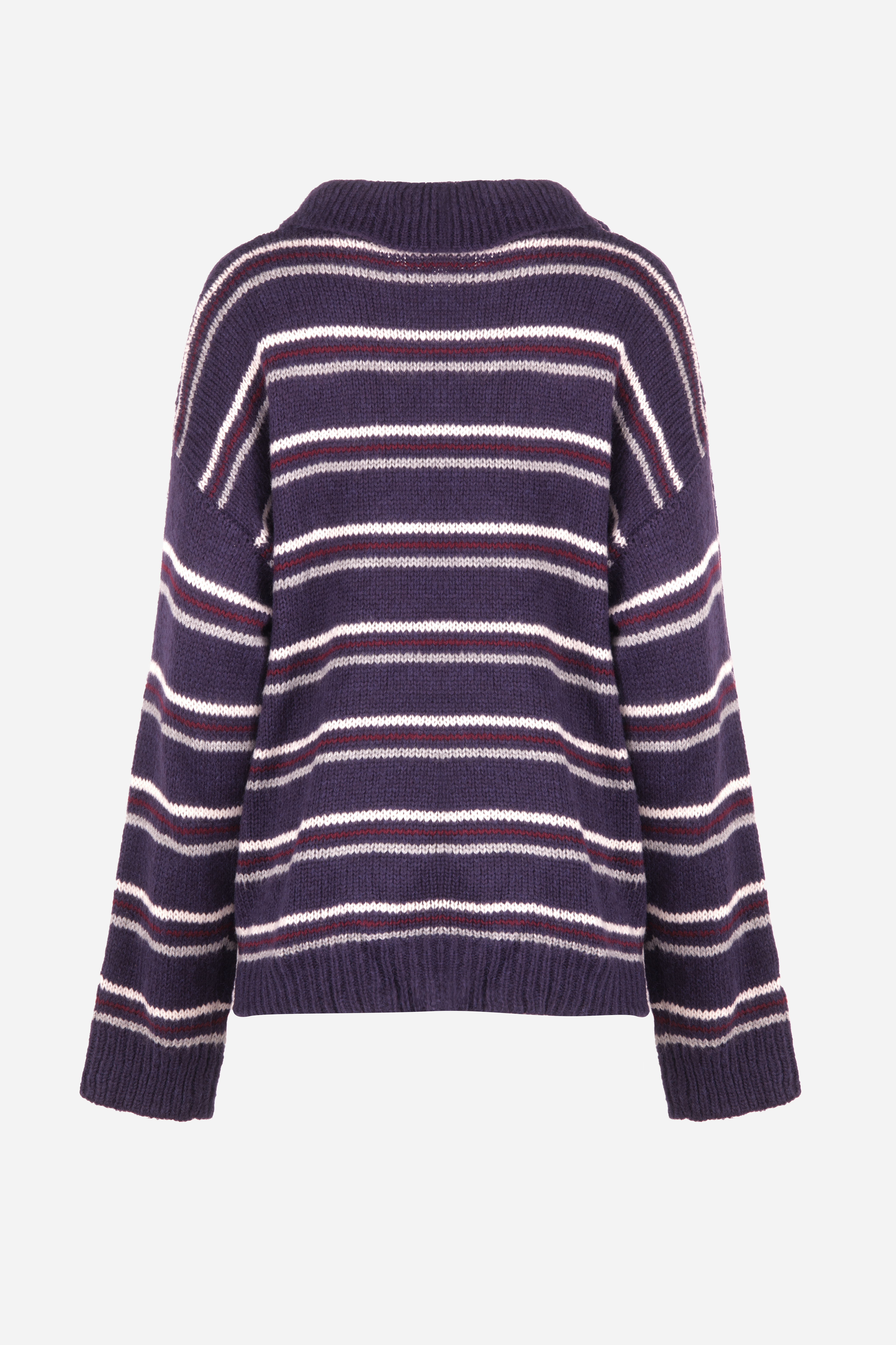 Deep Stripe Collared Long Sleeve Knit Sweater Midnight