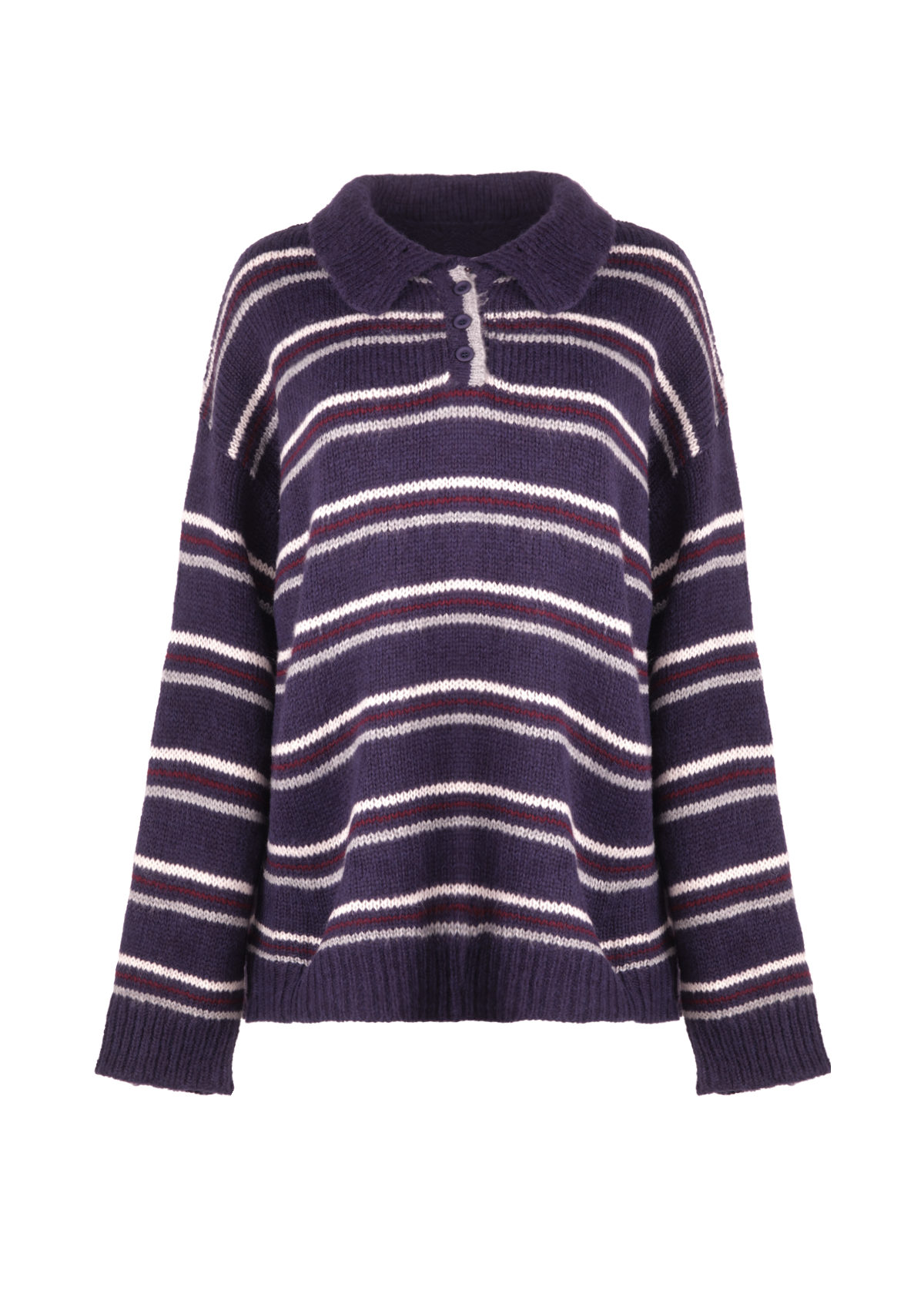 Deep Stripe Collared Long Sleeve Knit Sweater Midnight
