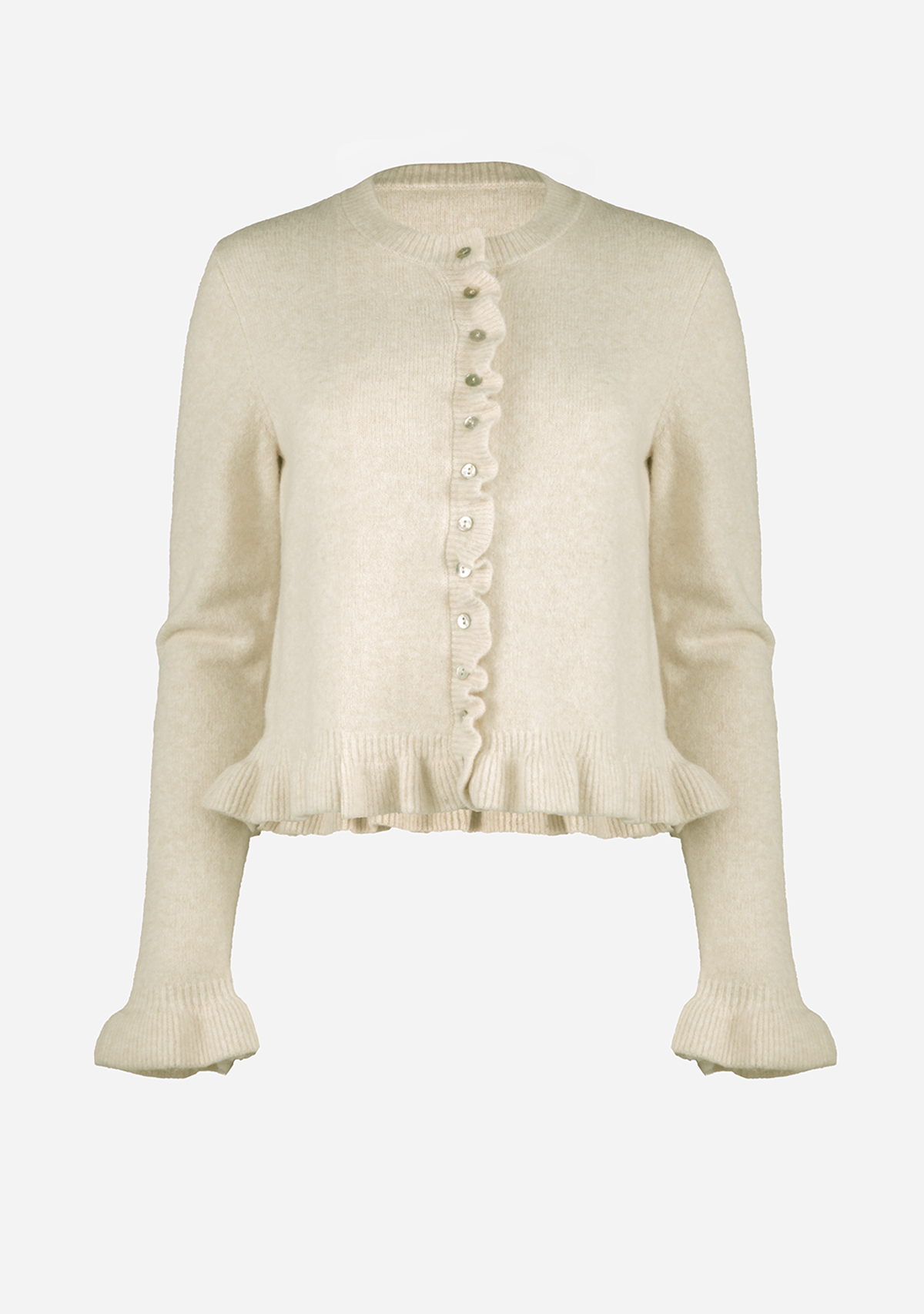 Ruffle Wave Button Knit Cardigan Cream