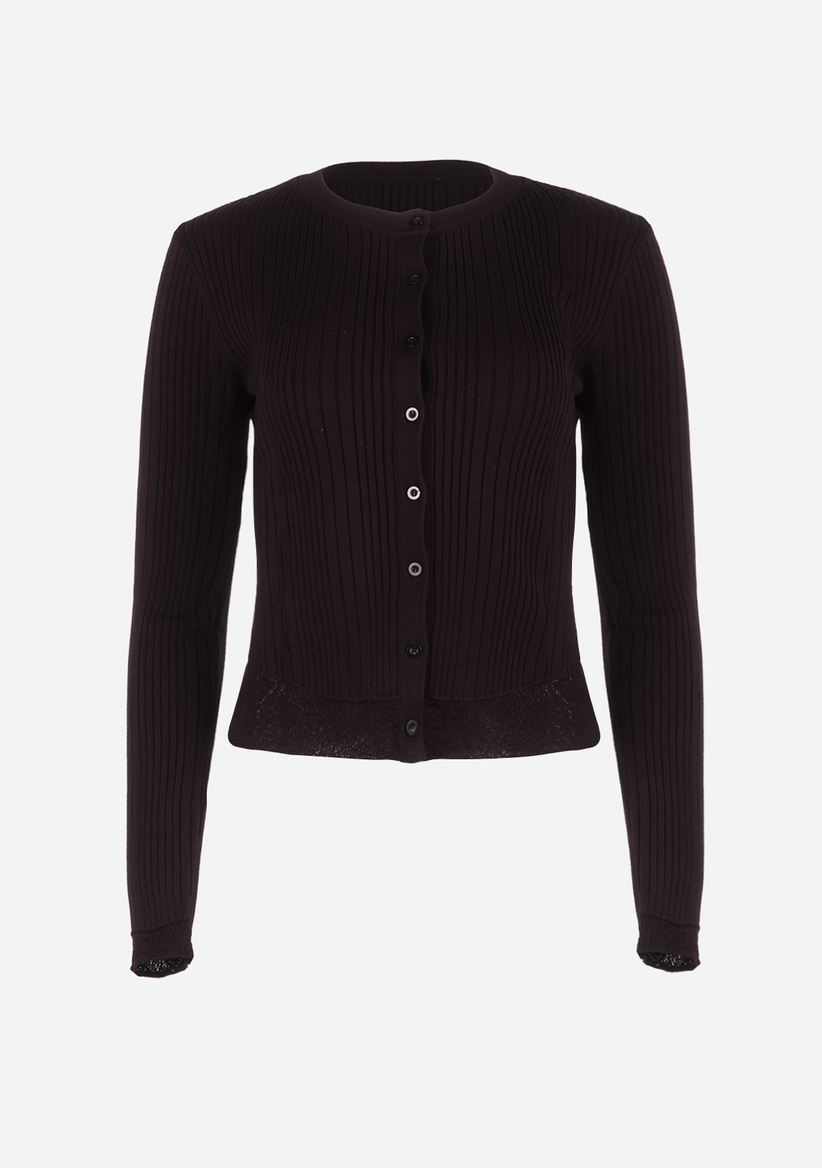 Lace Hem Rib Knit Cardigan Black