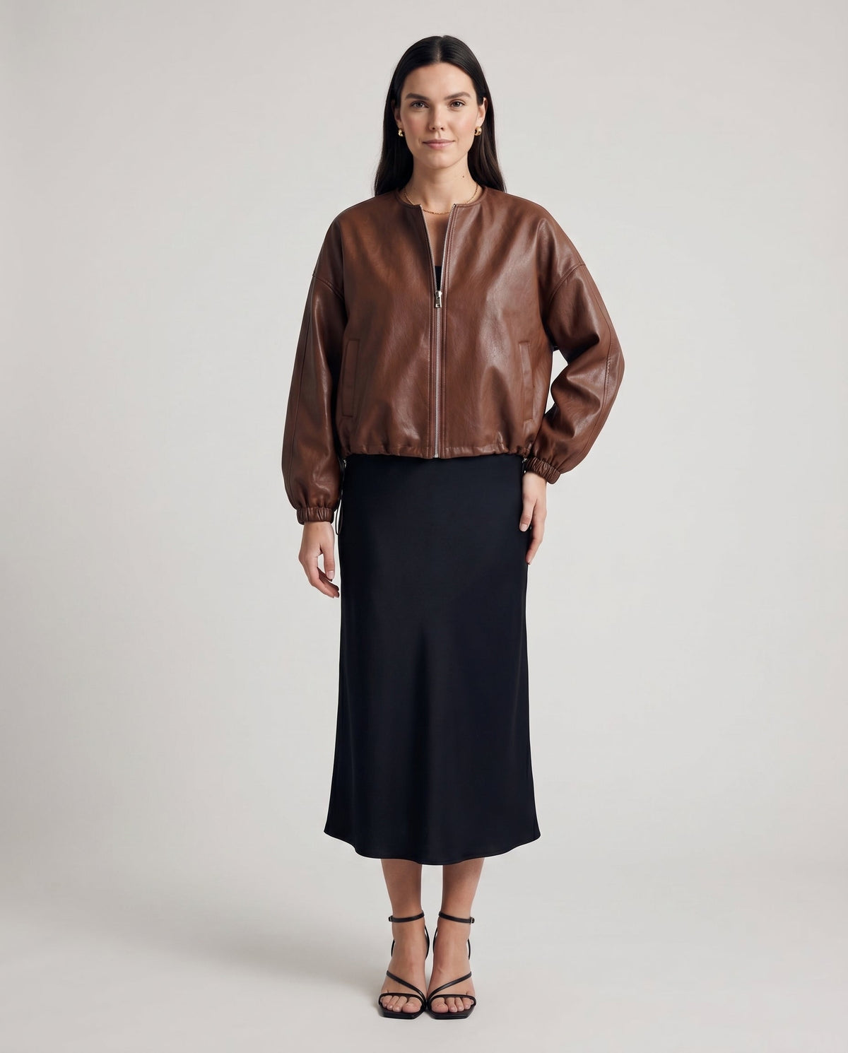 Pu No Collar Jacket Coffee ALTAR