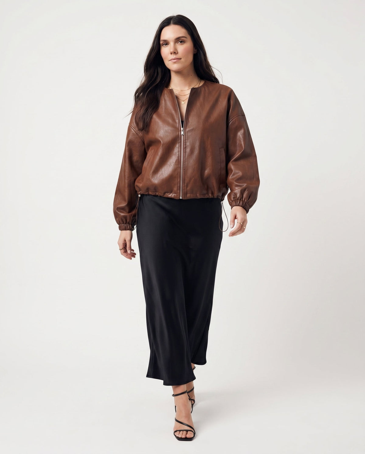 Pu No Collar Jacket Coffee ALTAR