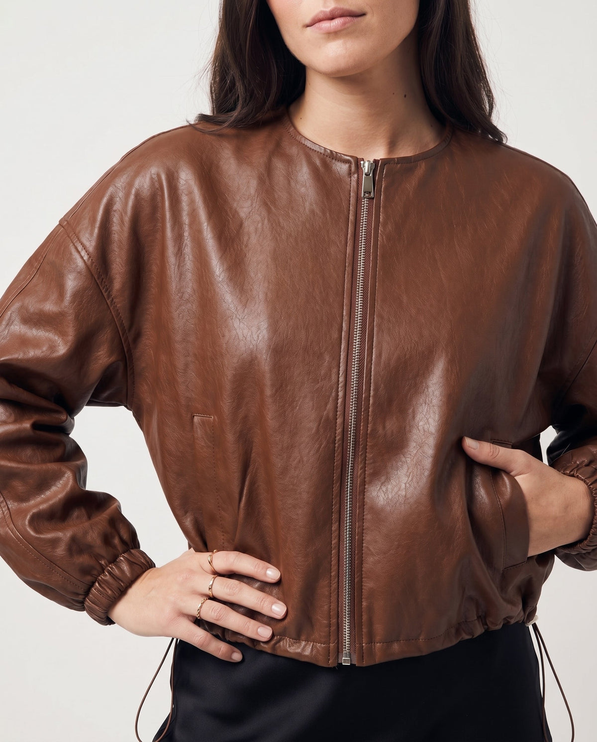 Pu No Collar Jacket Coffee ALTAR