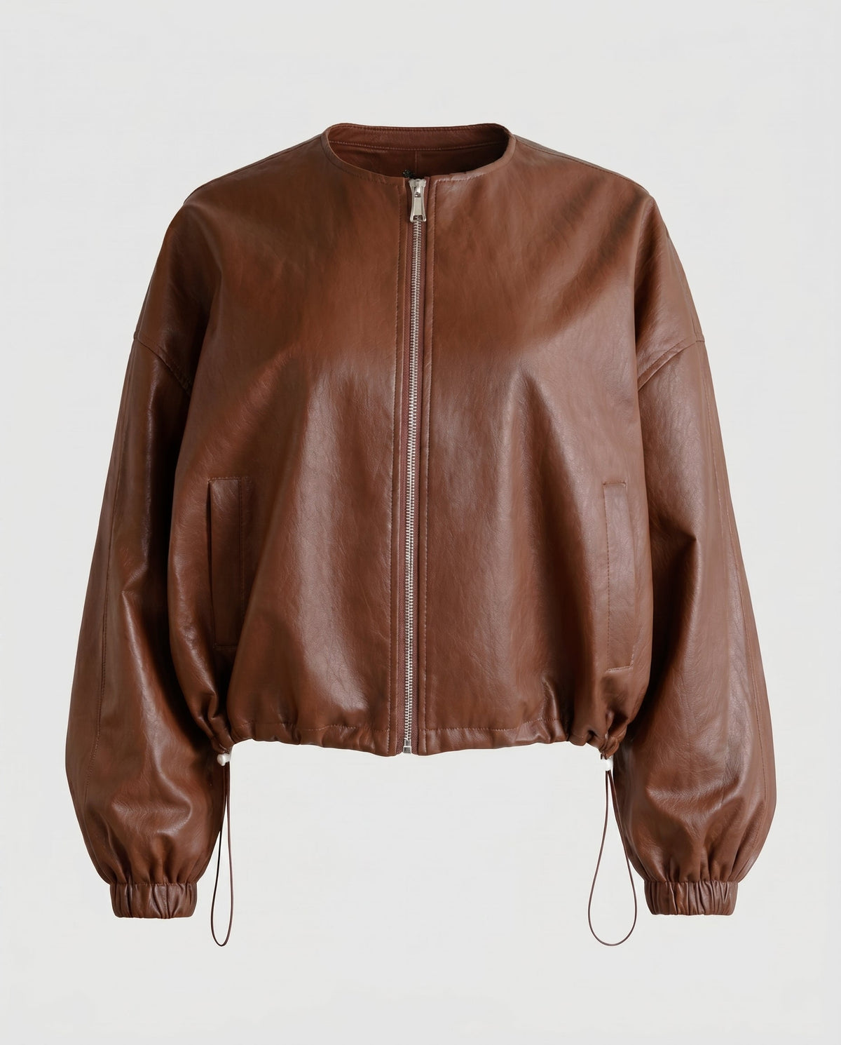 Pu No Collar Jacket Coffee ALTAR