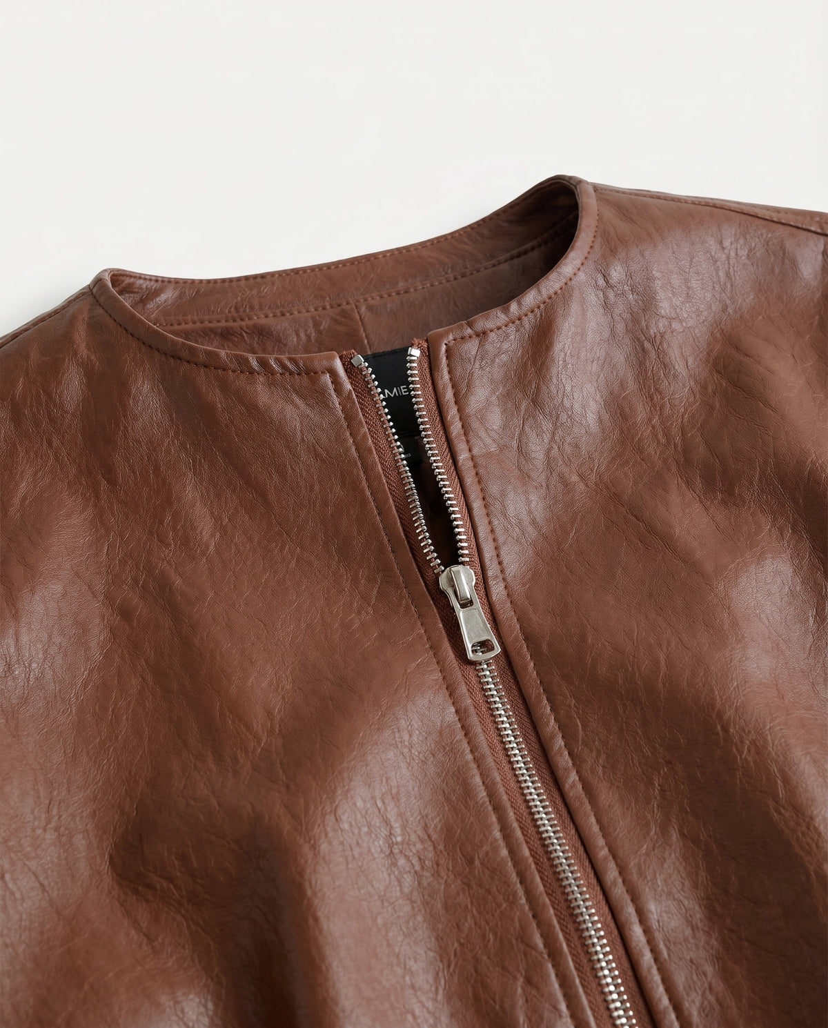 Pu No Collar Jacket Coffee ALTAR