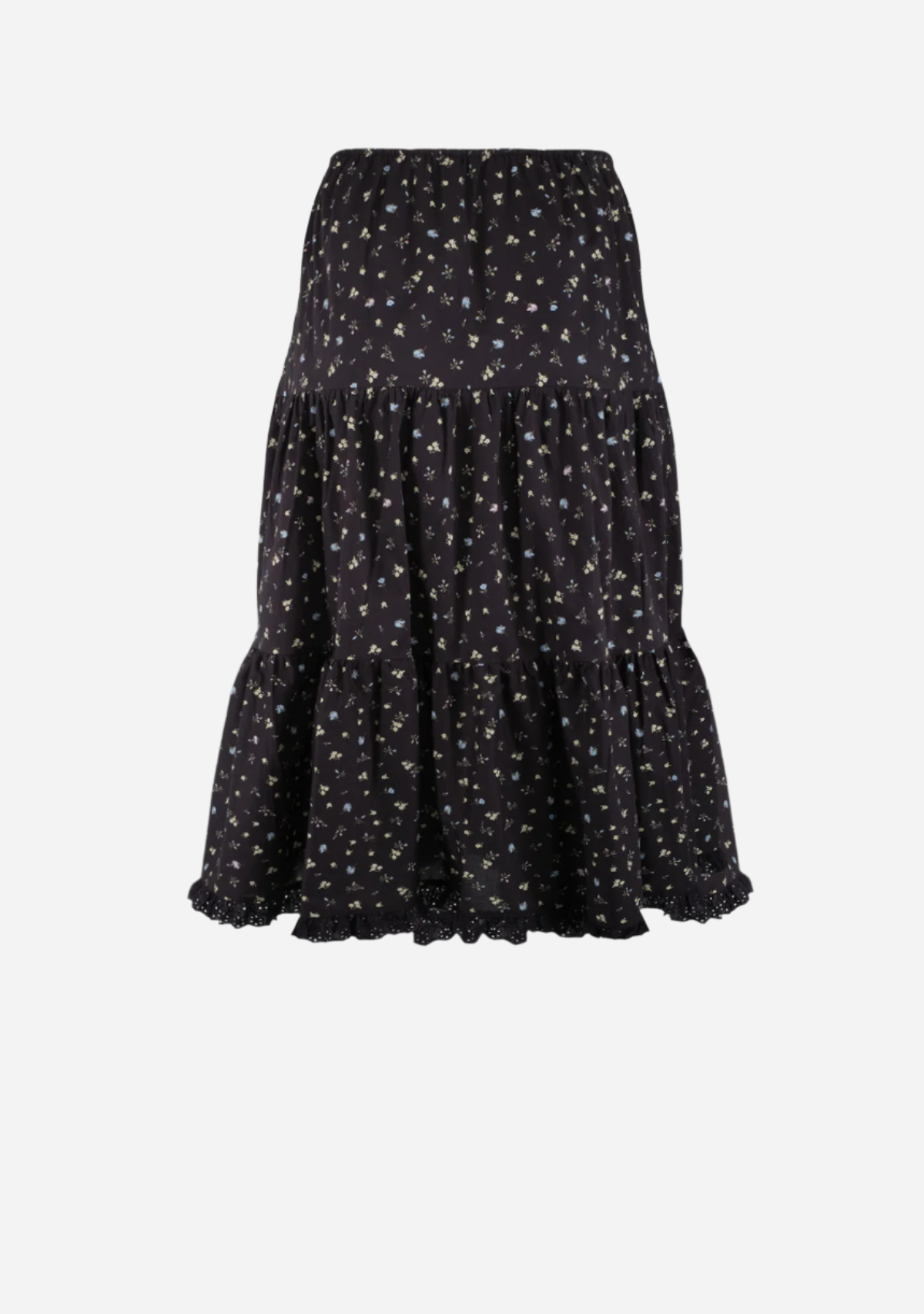 Floral Lace Trim Front Tie Skirt Black