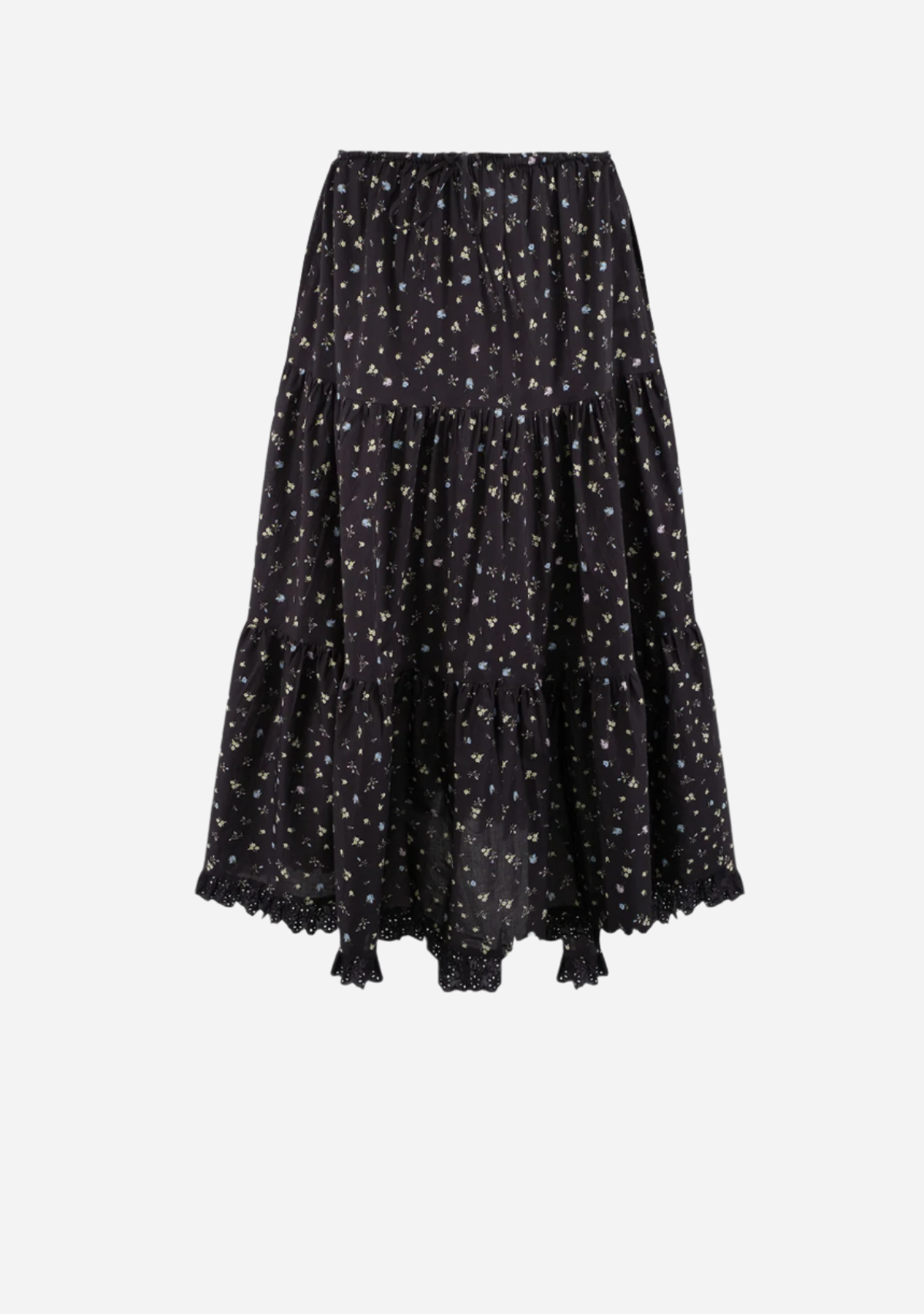 Floral Lace Trim Front Tie Skirt Black