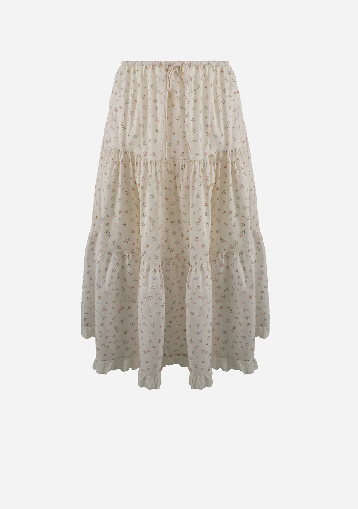 Floral Lace Trim Front Tie Skirt Cream