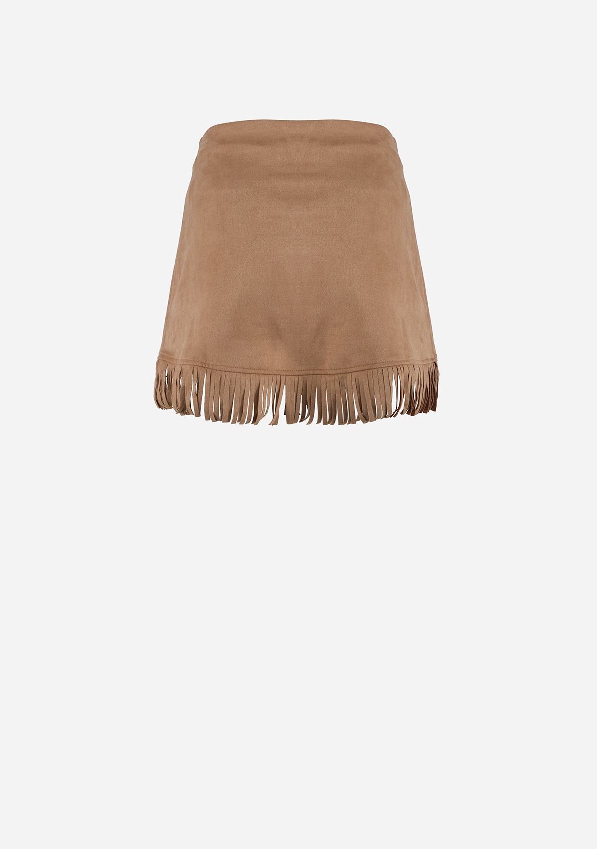 Suede Fringe Wrap Skirt Tan