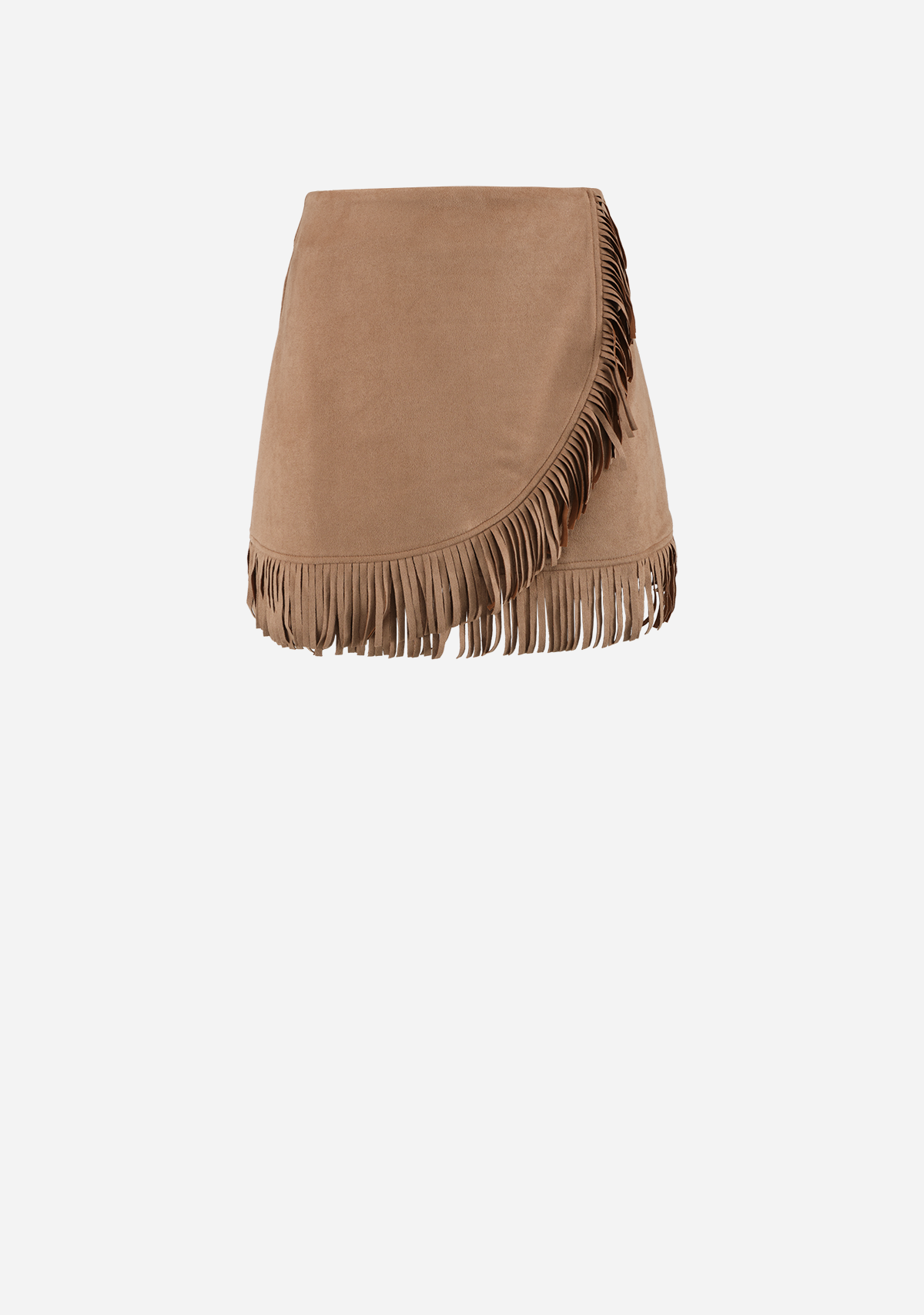 Suede Fringe Wrap Skirt Tan