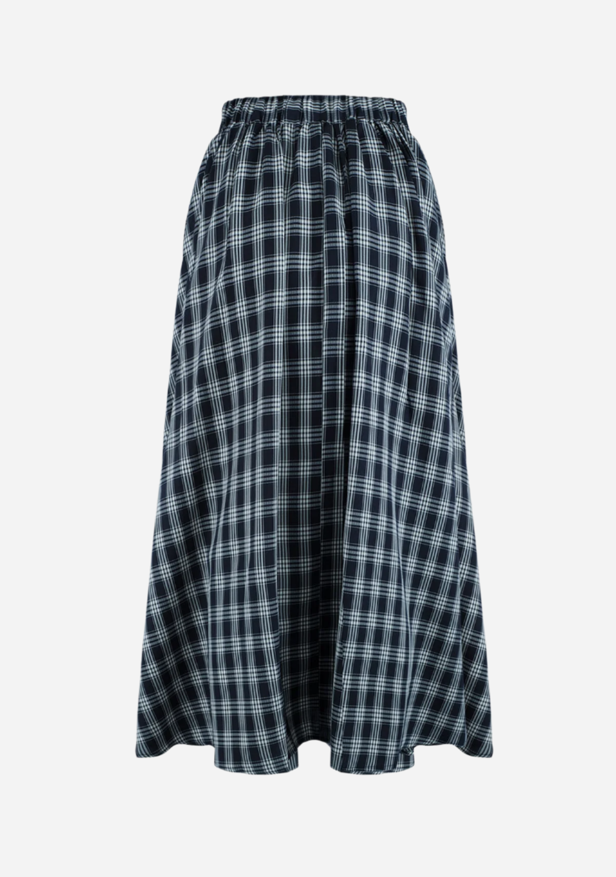 Plaid Seersucker  Midi Skirt Navy