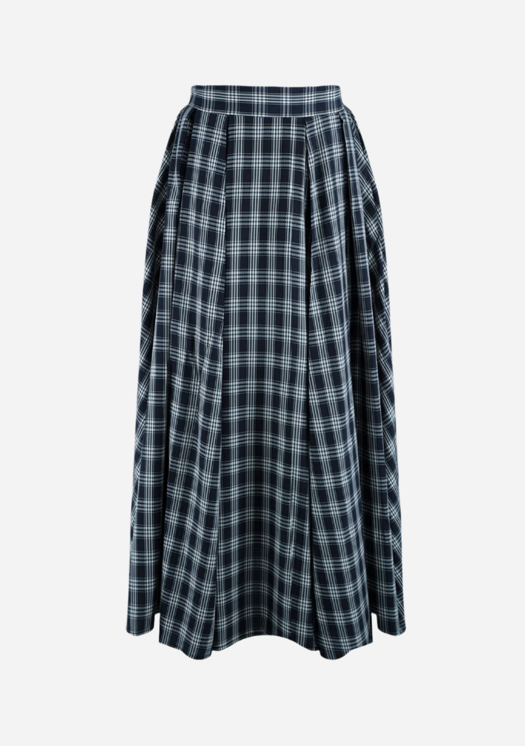 Plaid Seersucker Midi Skirt Navy | The Latest Scoop