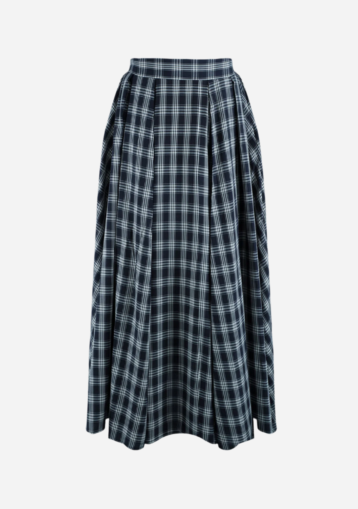 Plaid Seersucker  Midi Skirt Navy
