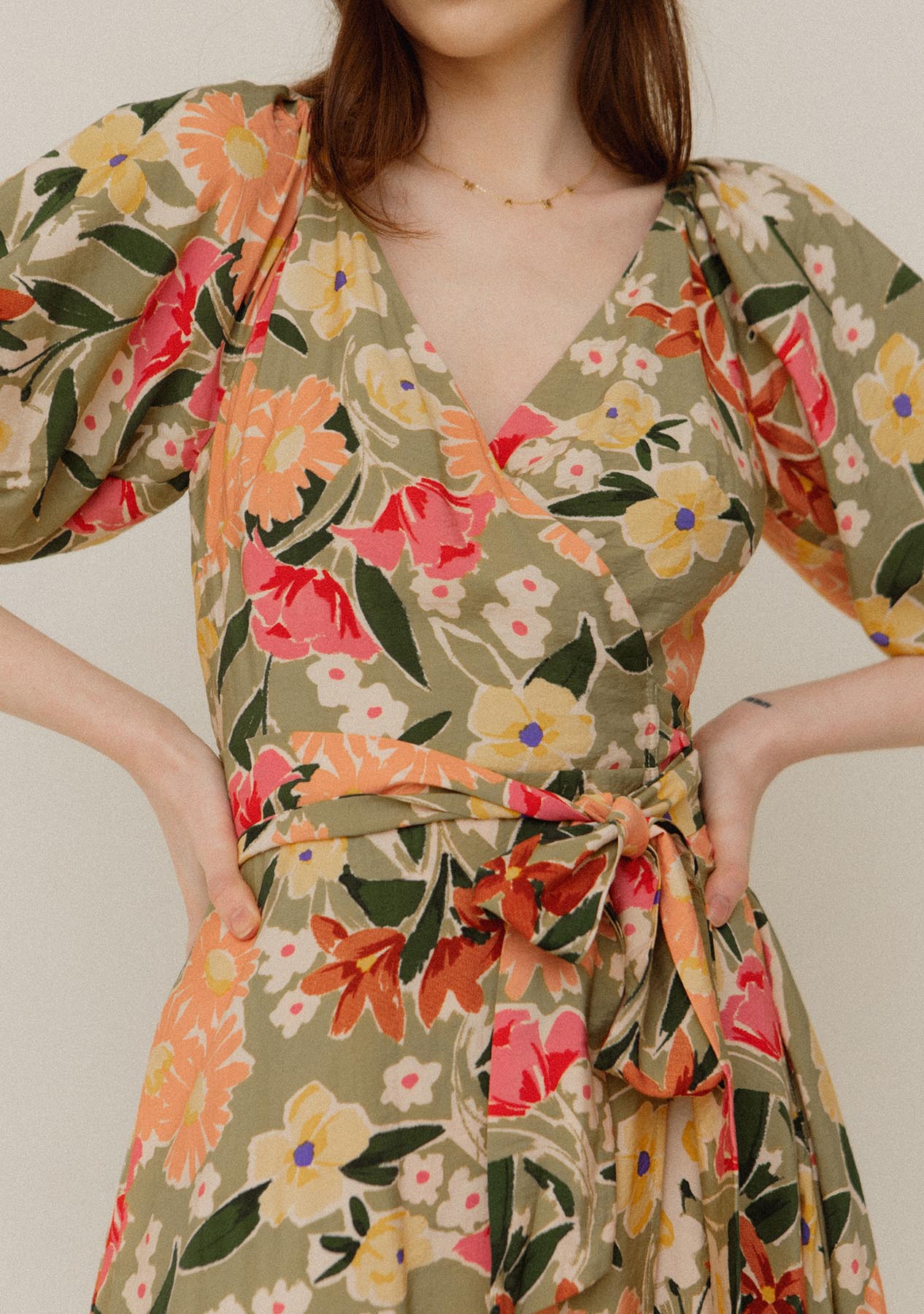 Linka Cami Strap Midi Dress Floral Print Avocado