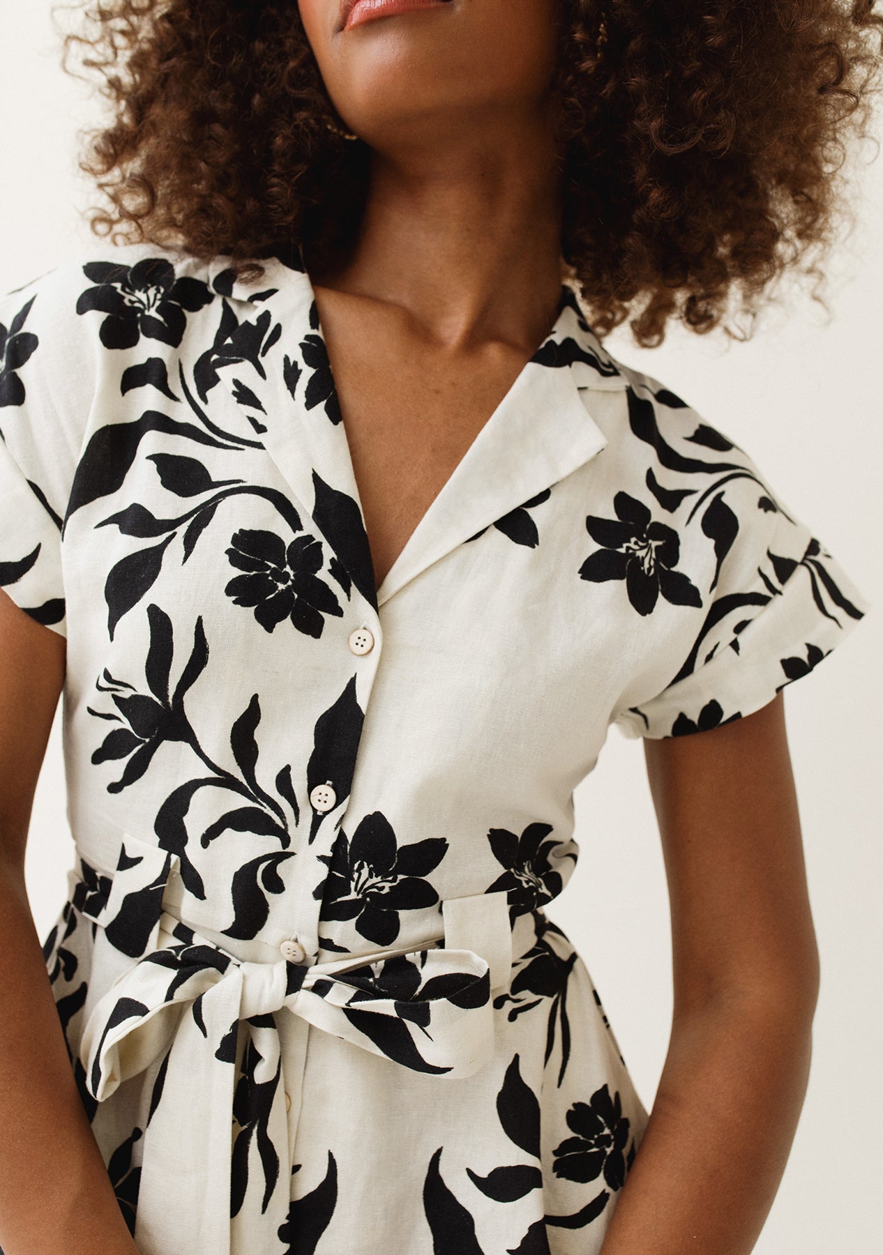 Floral Print Linen Buttondown Shirt Dress