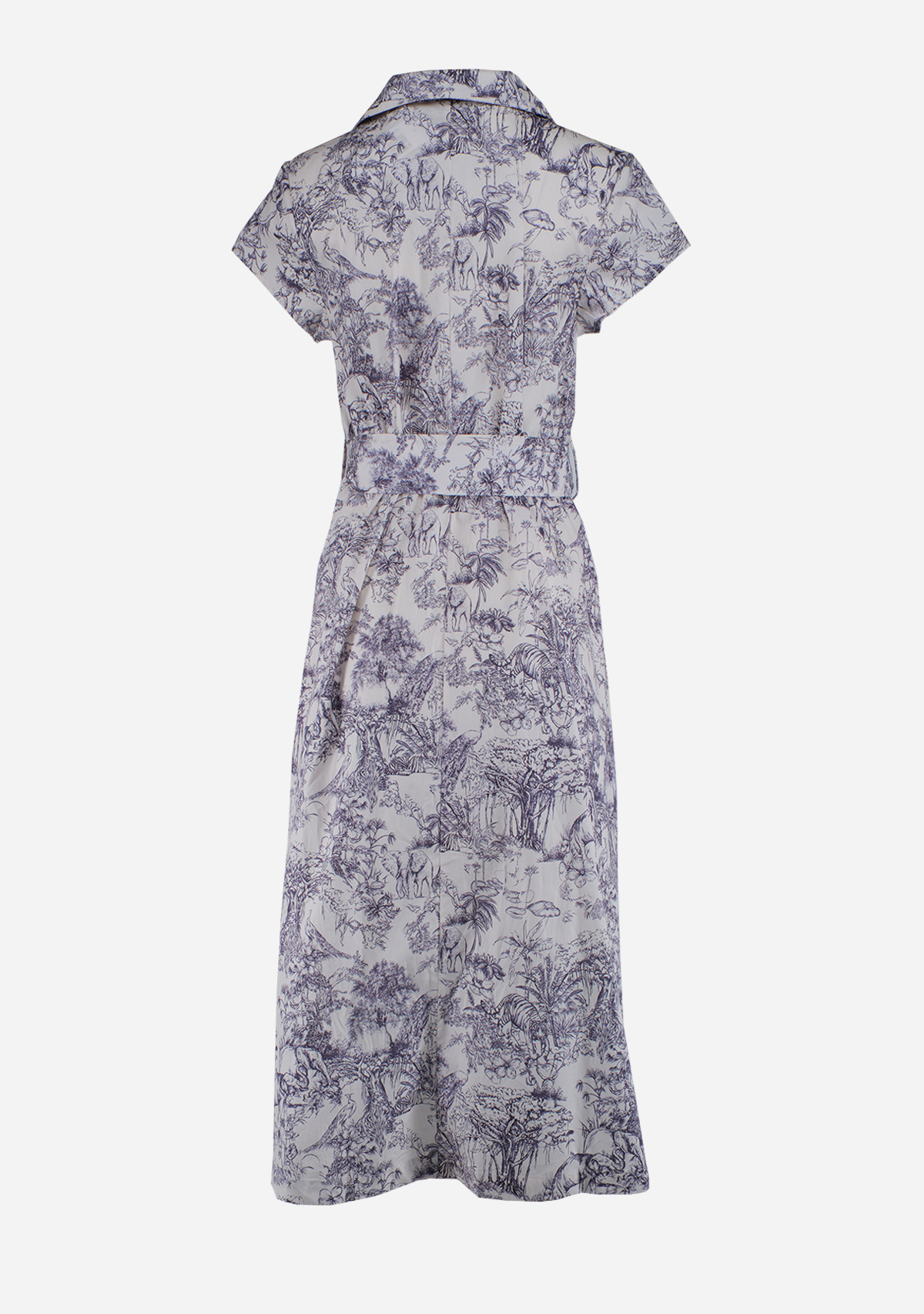 Short Sleeve Button Down Belted Midi Dress Ivory/Navy
