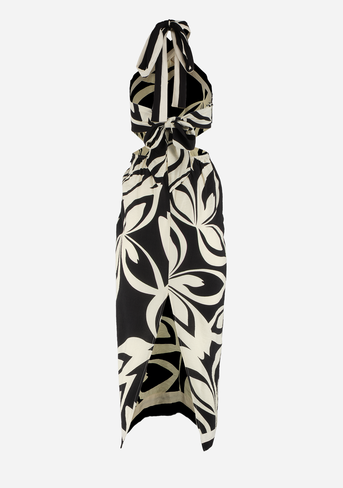 Printed Halter Neck Midi Dress Black