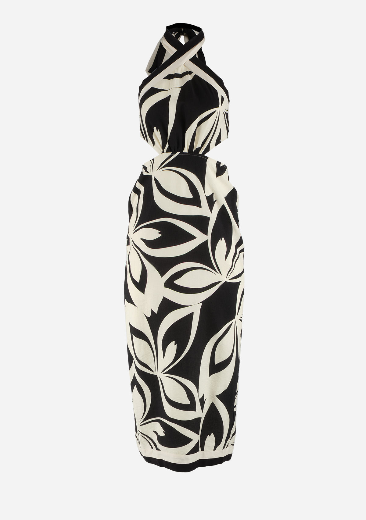 Printed Halter Neck Midi Dress Black