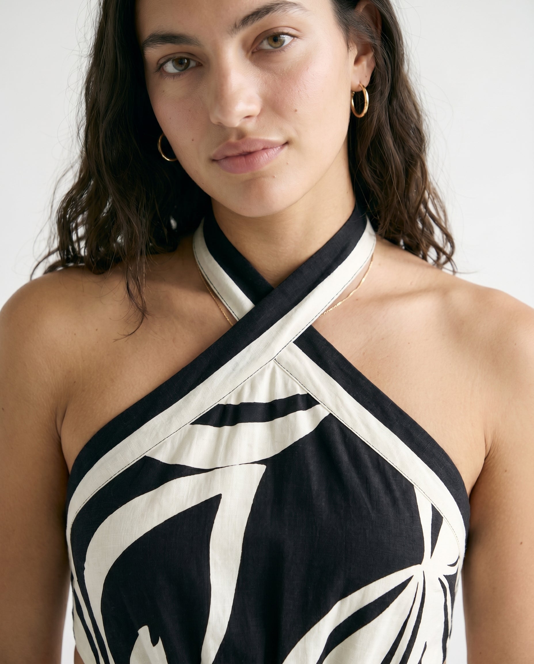 Robe midi imprimée à col halter noire