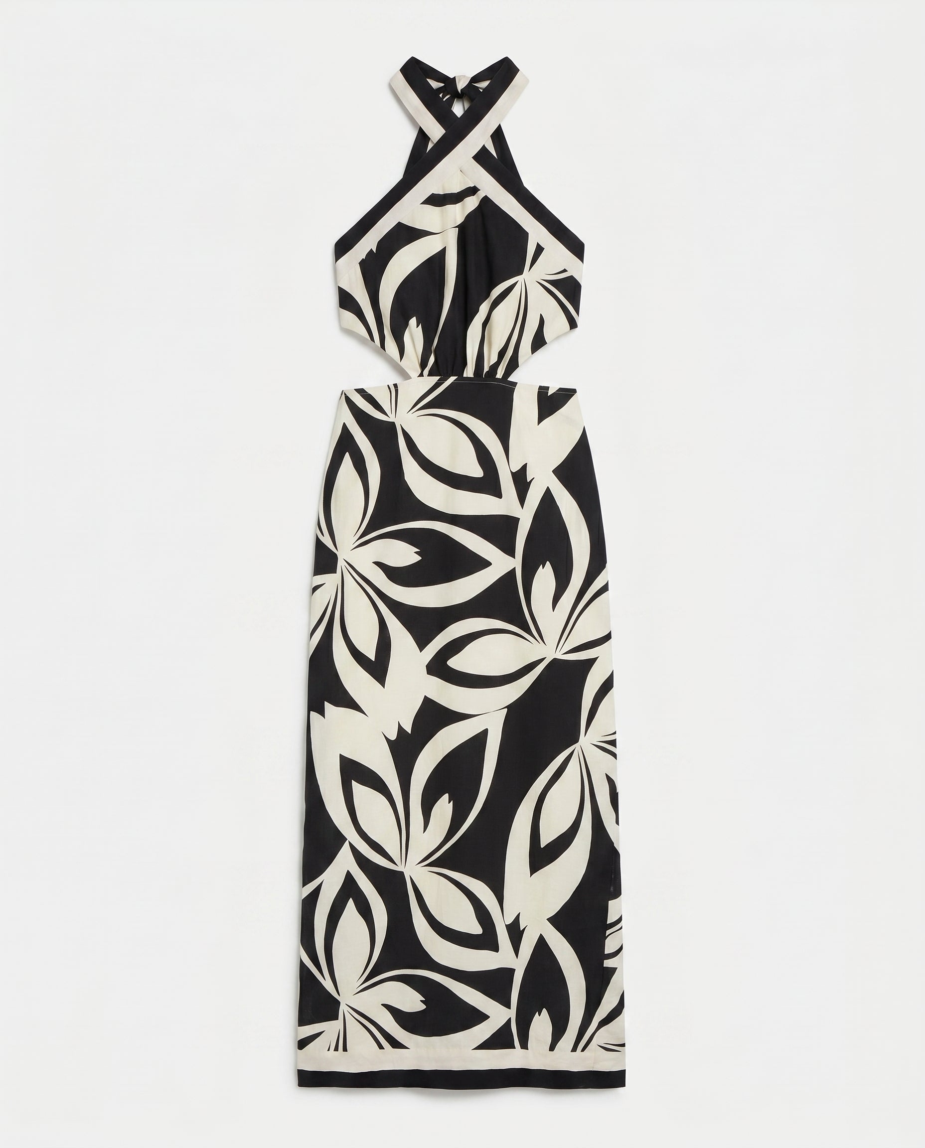 Robe midi imprimée à col halter noire