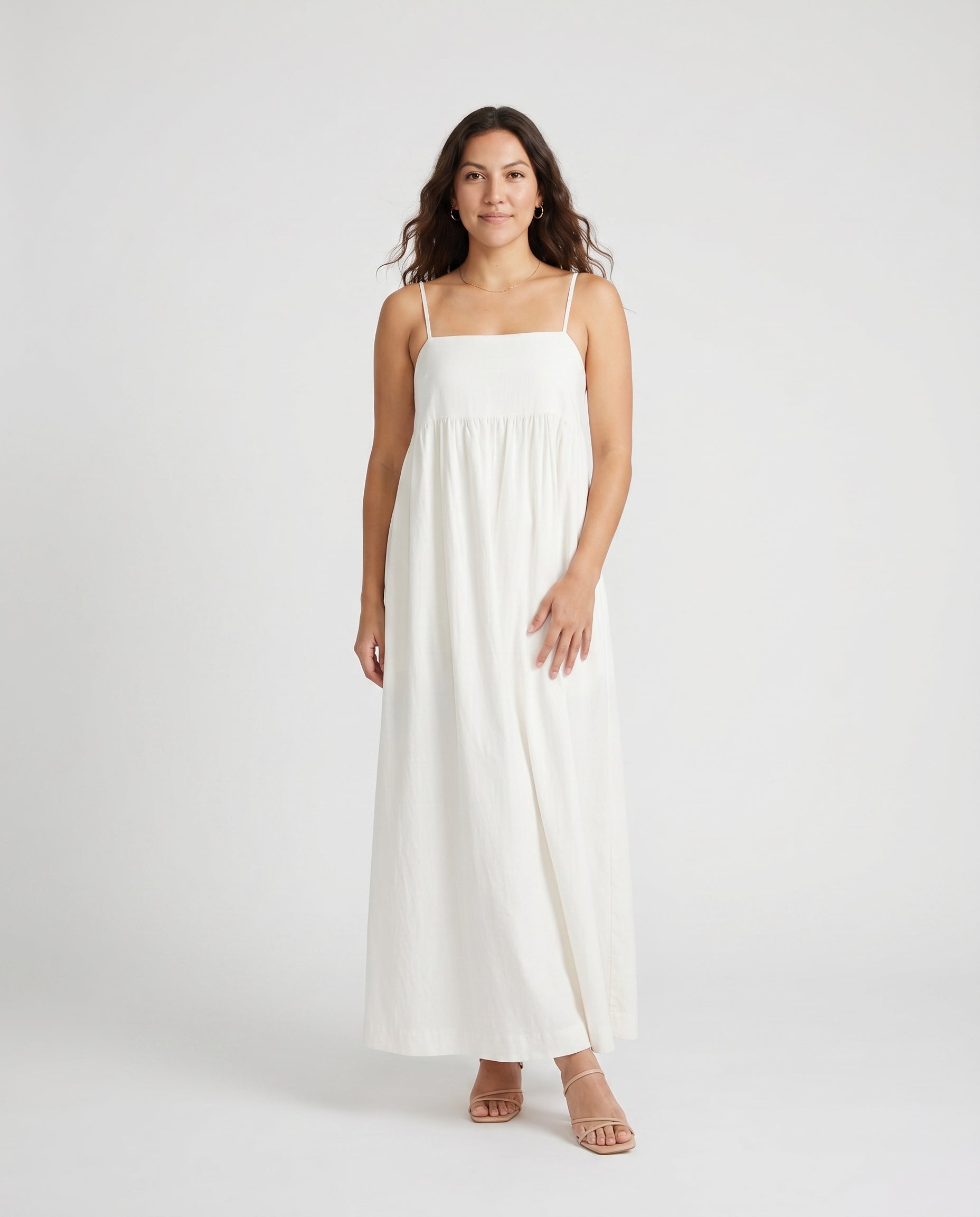 Jx Almira Linen Blend Long Dress Blanc De Blac