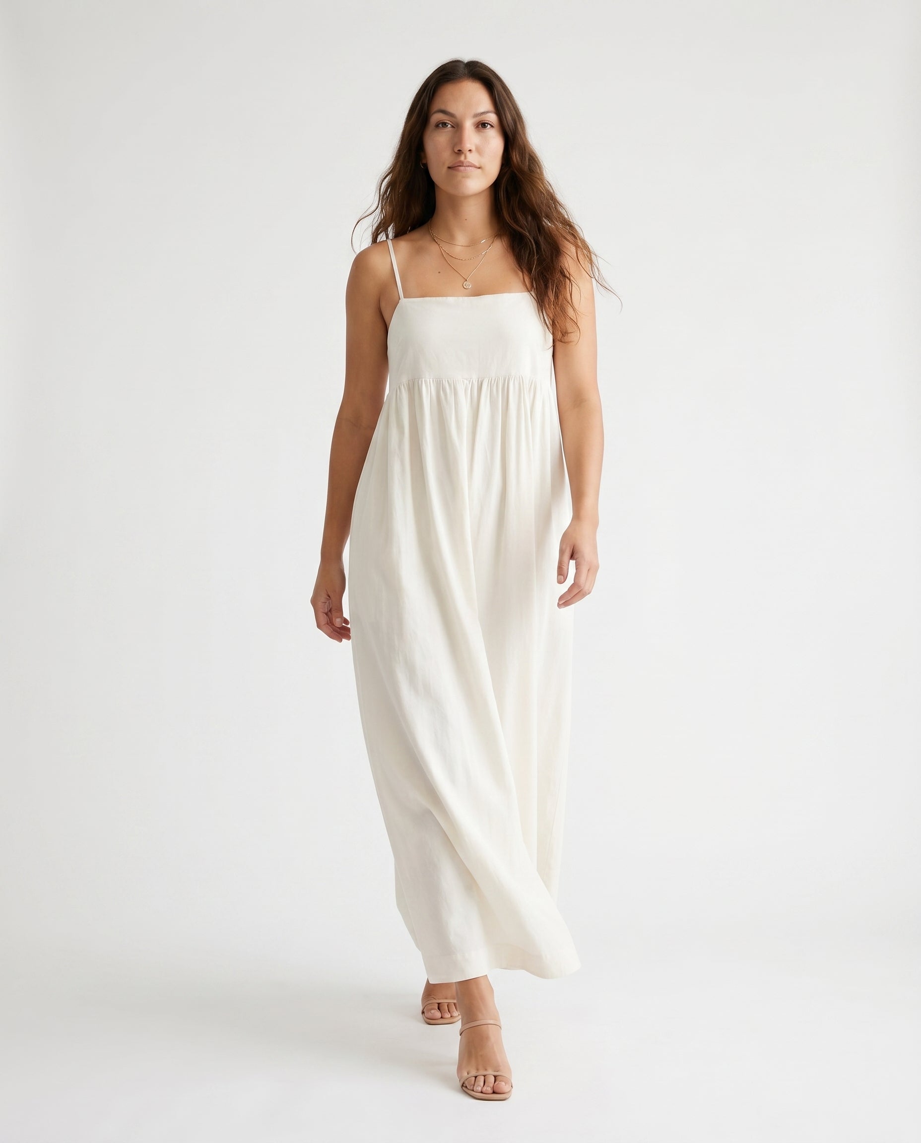 Jx Almira Linen Blend Long Dress Blanc De Blac