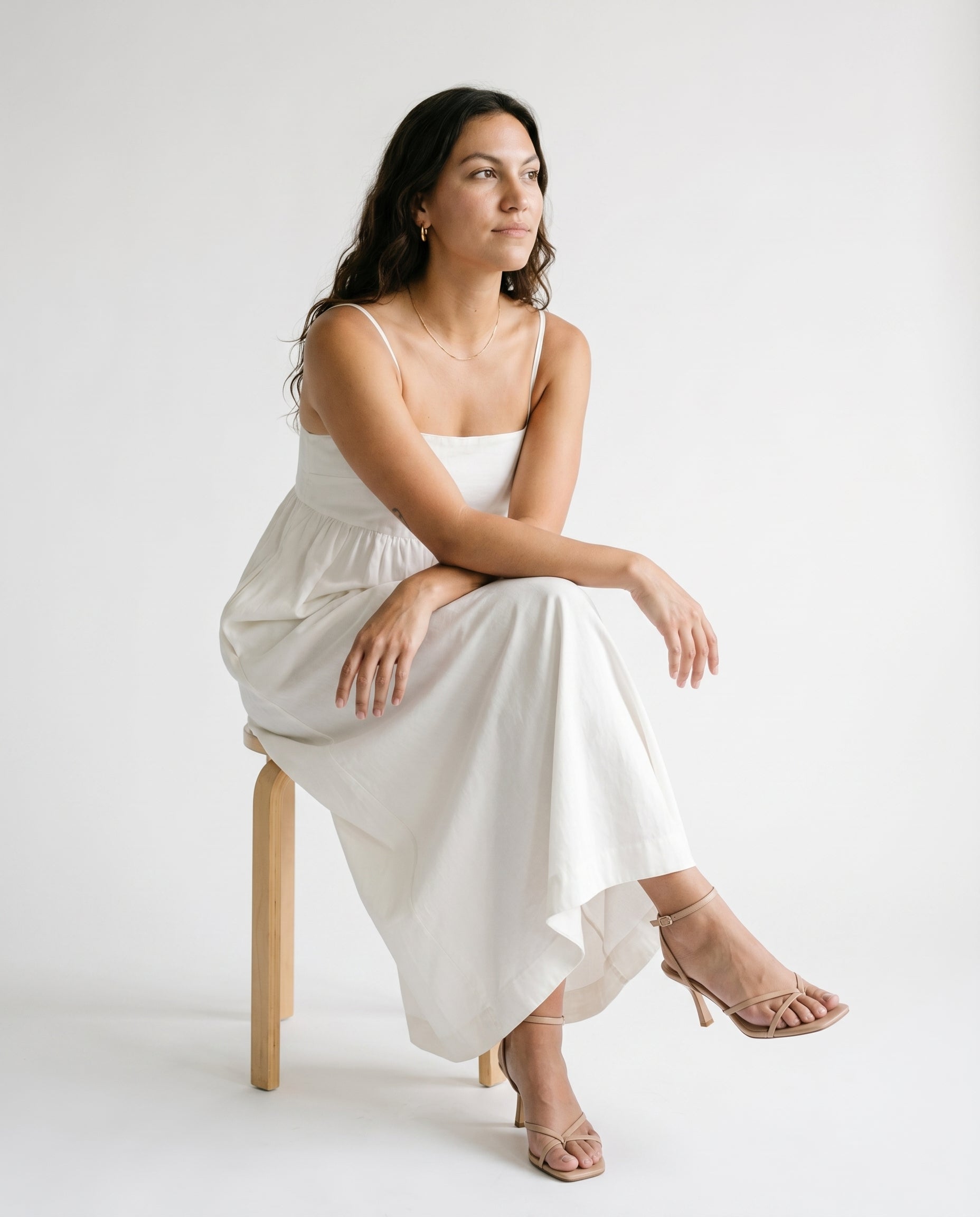 Jx Almira Linen Blend Long Dress Blanc De Blac