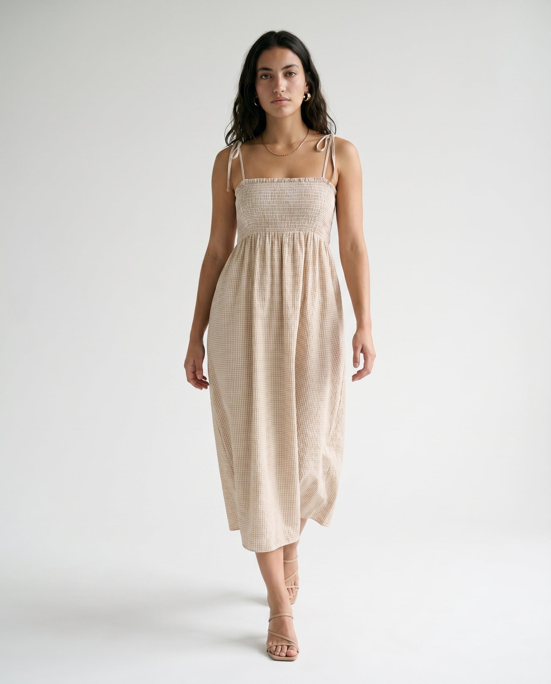 Jx zoe Seersucker Smock Strap Dress Cornstalk White