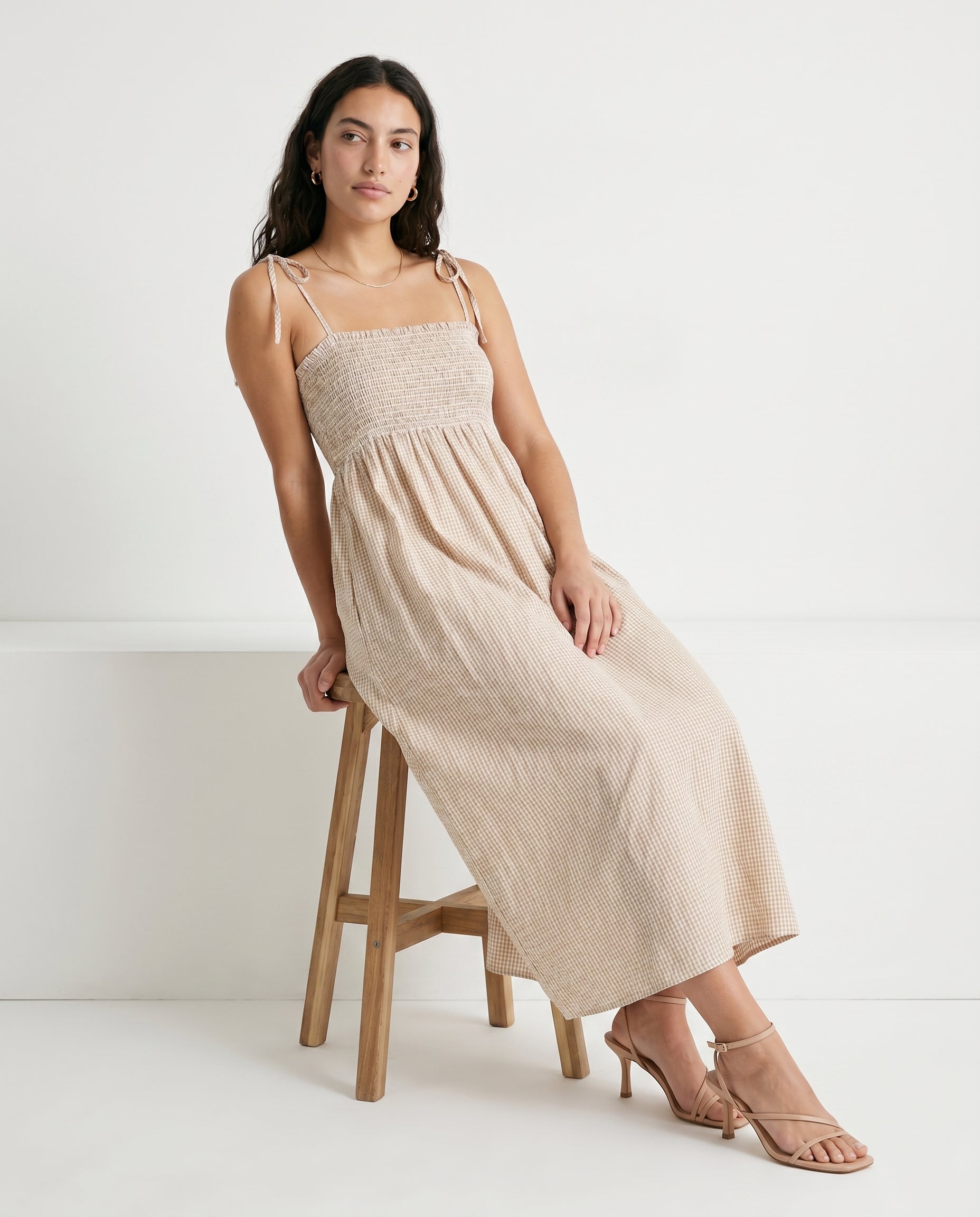 Jx zoe Seersucker Smock Strap Dress Cornstalk White