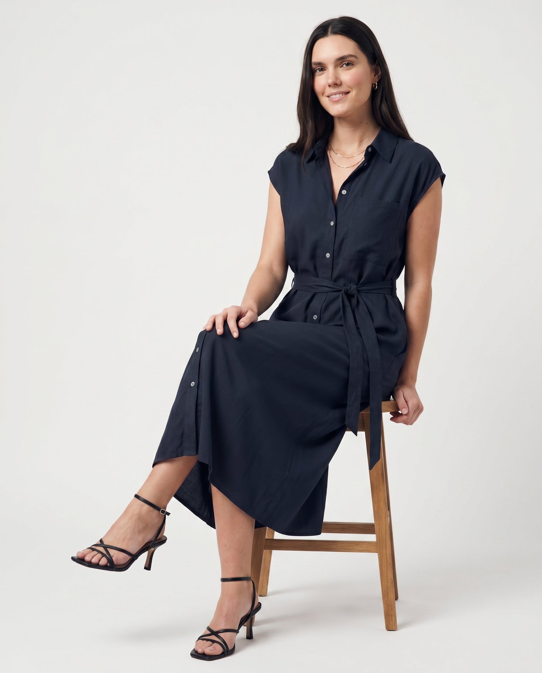 Vm Mymilo  Calf Shirt Dress Navy Blazer