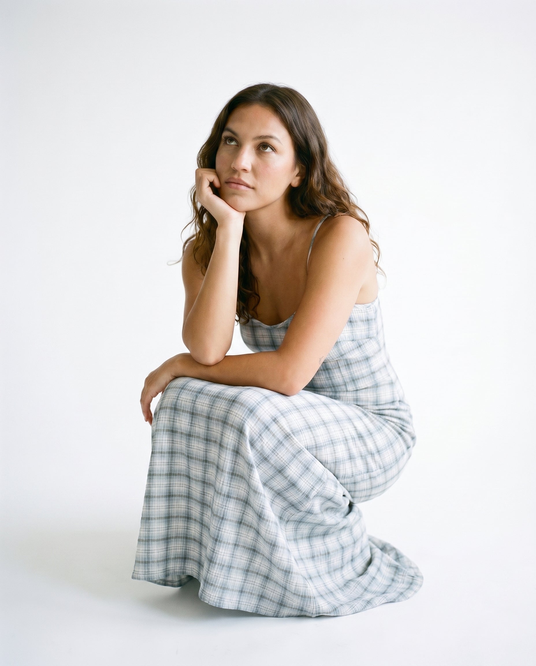 Lagoon - Hemp Seersucker Maxi Dress Overcast Check